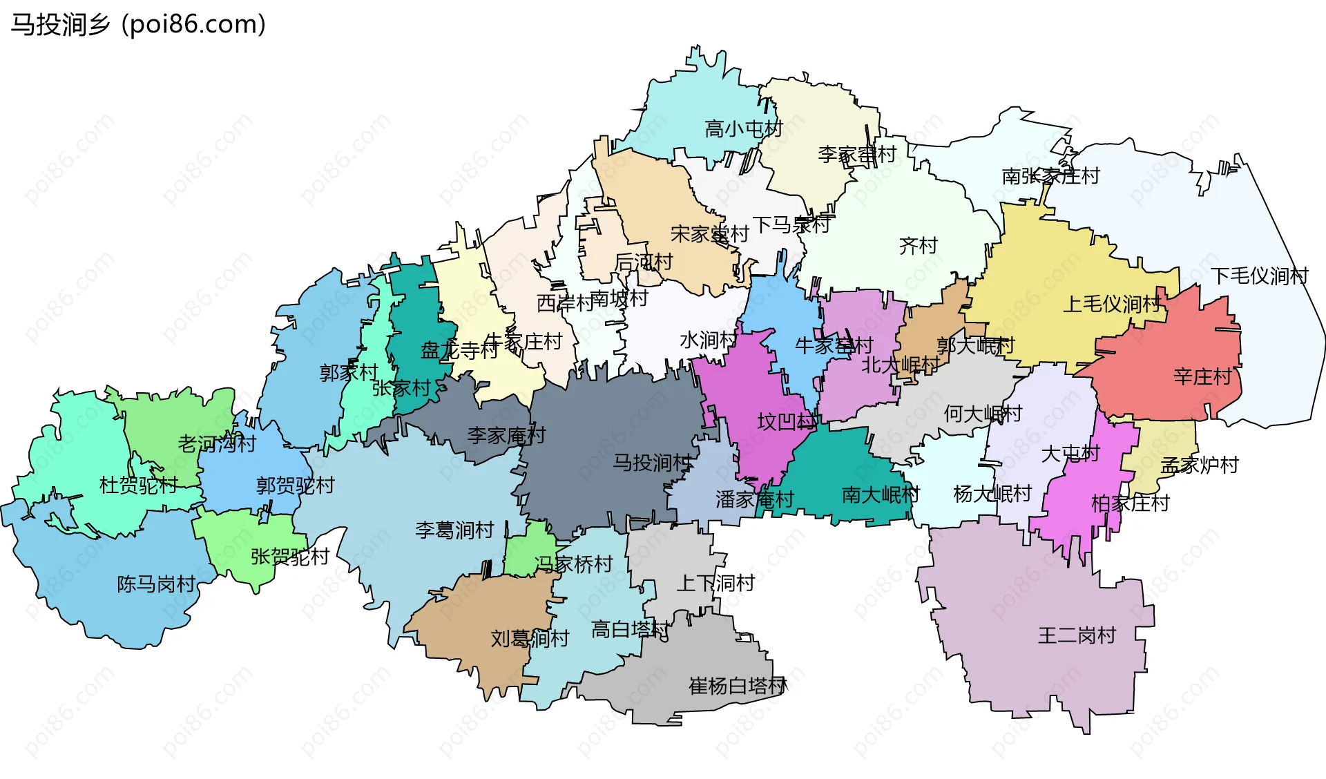 马投涧乡边界地图(五级行政区划)
