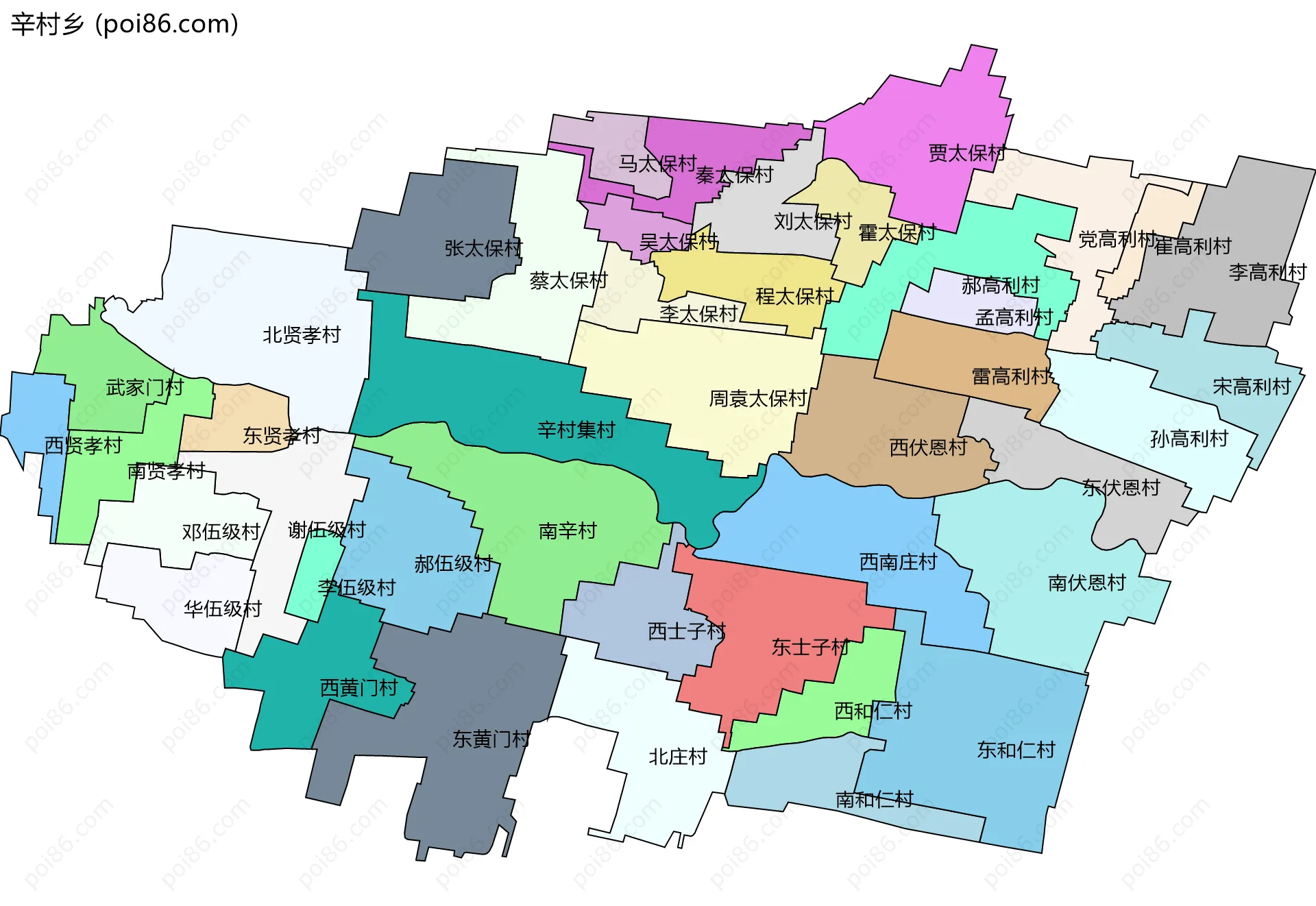 辛村乡边界地图(五级行政区划)