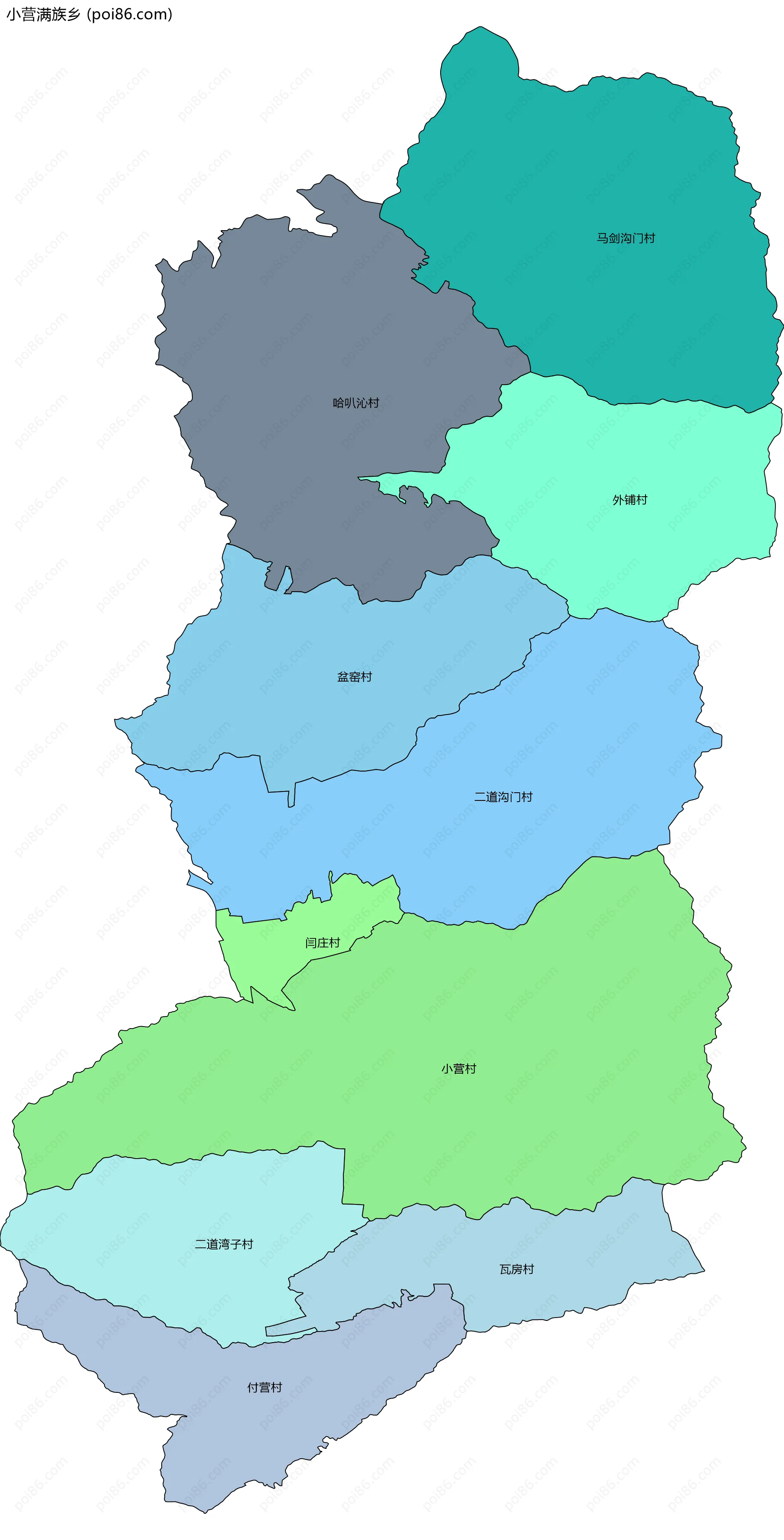 小营满族乡边界地图(五级行政区划)