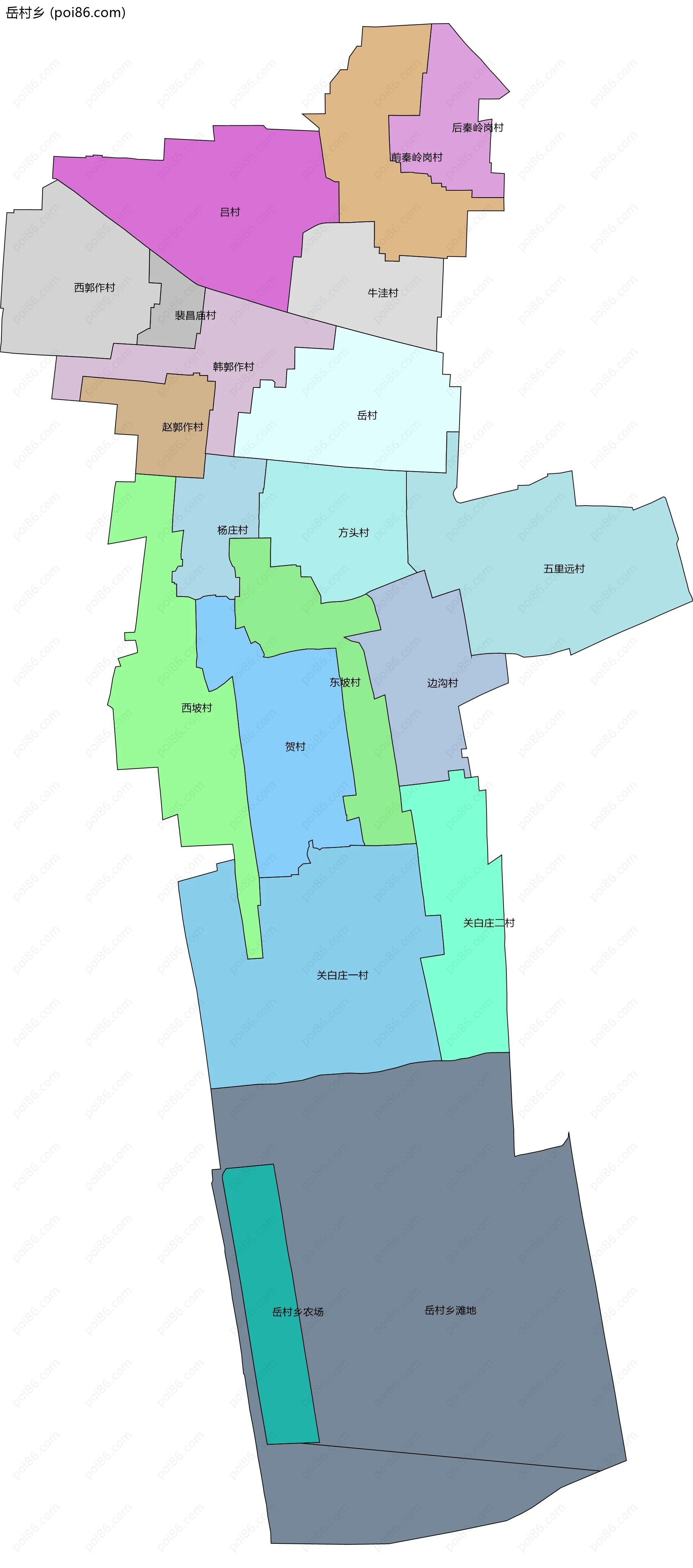 岳村乡边界地图(五级行政区划)