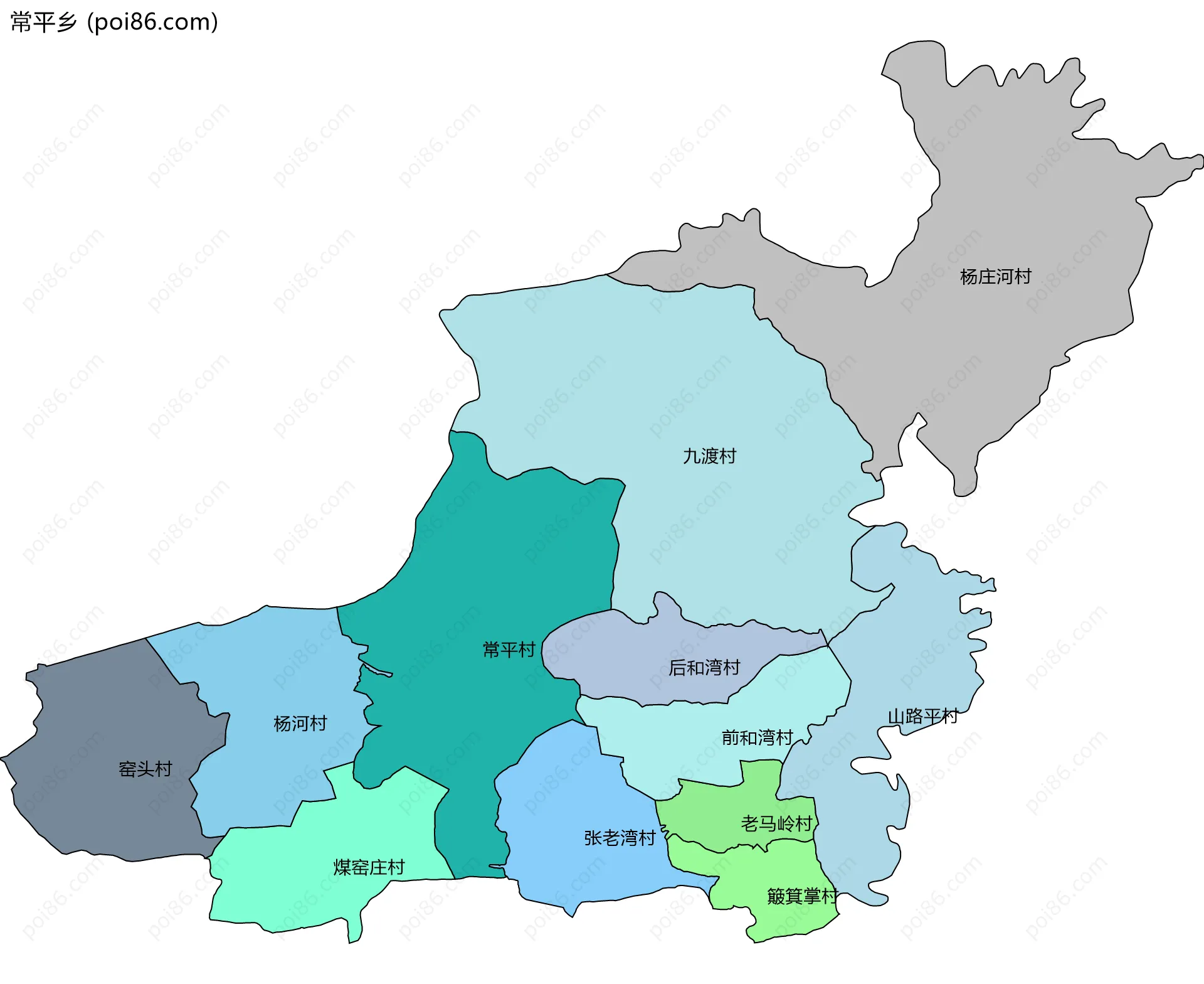 常平乡边界地图(五级行政区划)