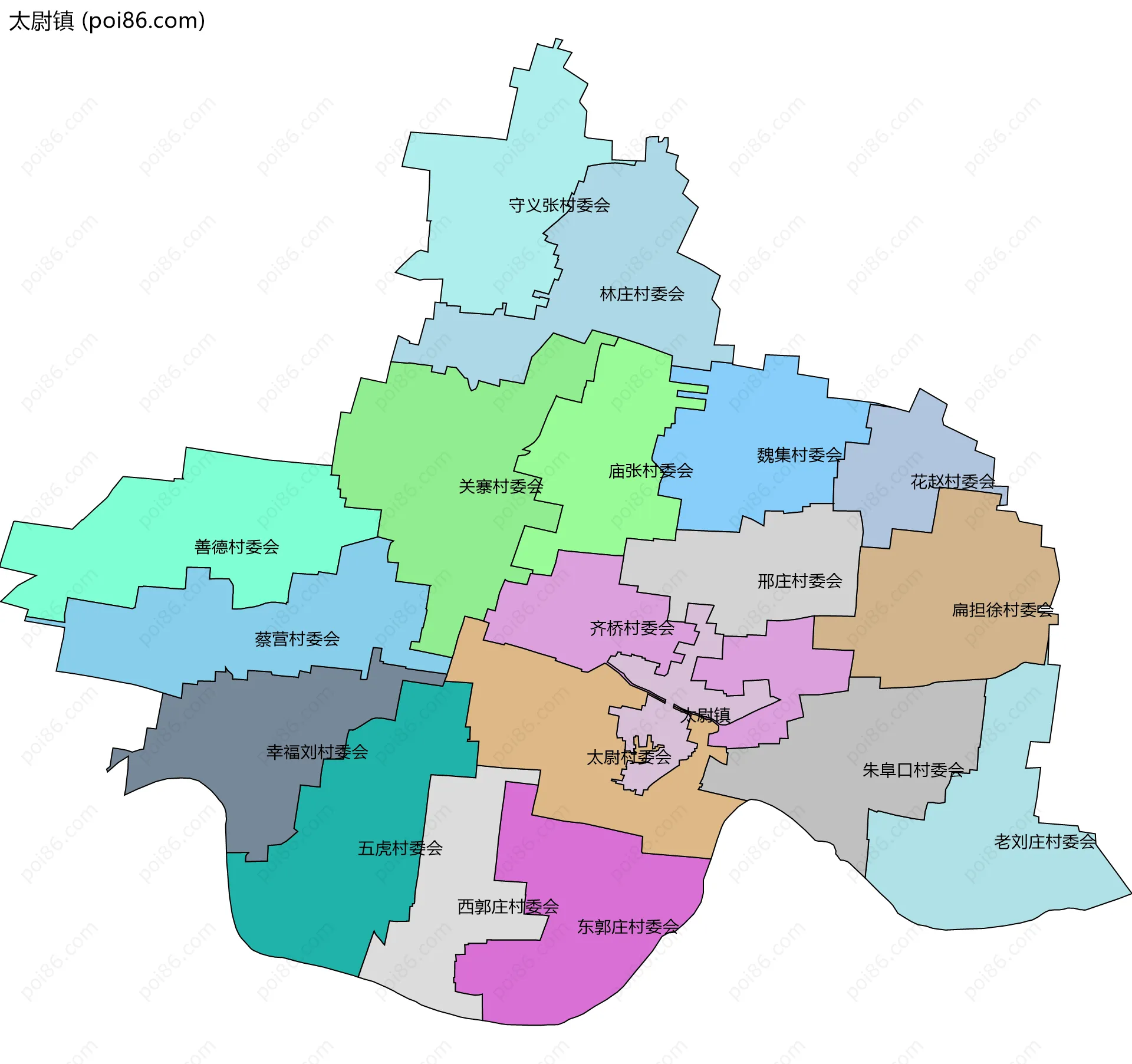 太尉镇边界地图(五级行政区划)