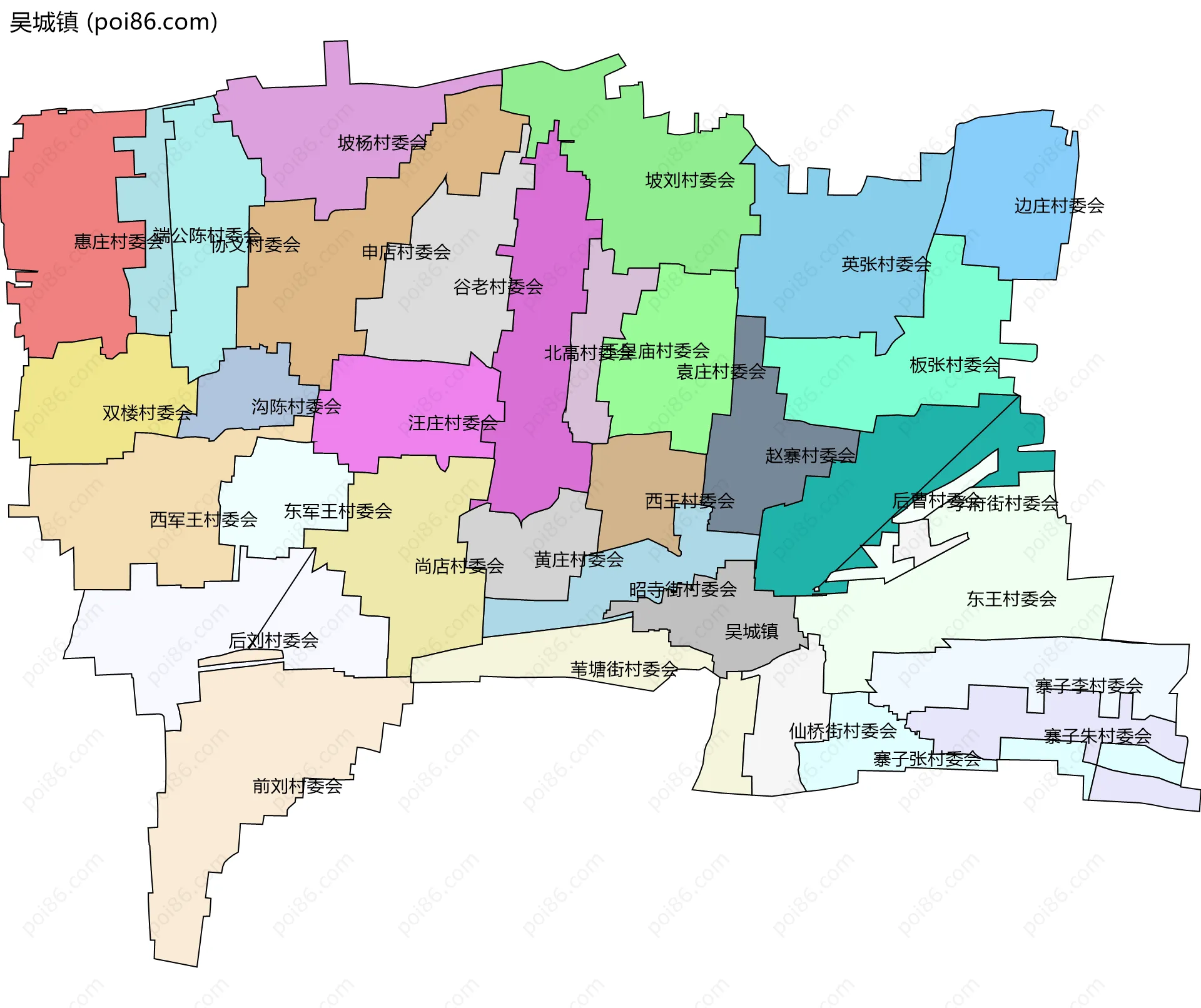 吴城镇边界地图(五级行政区划)