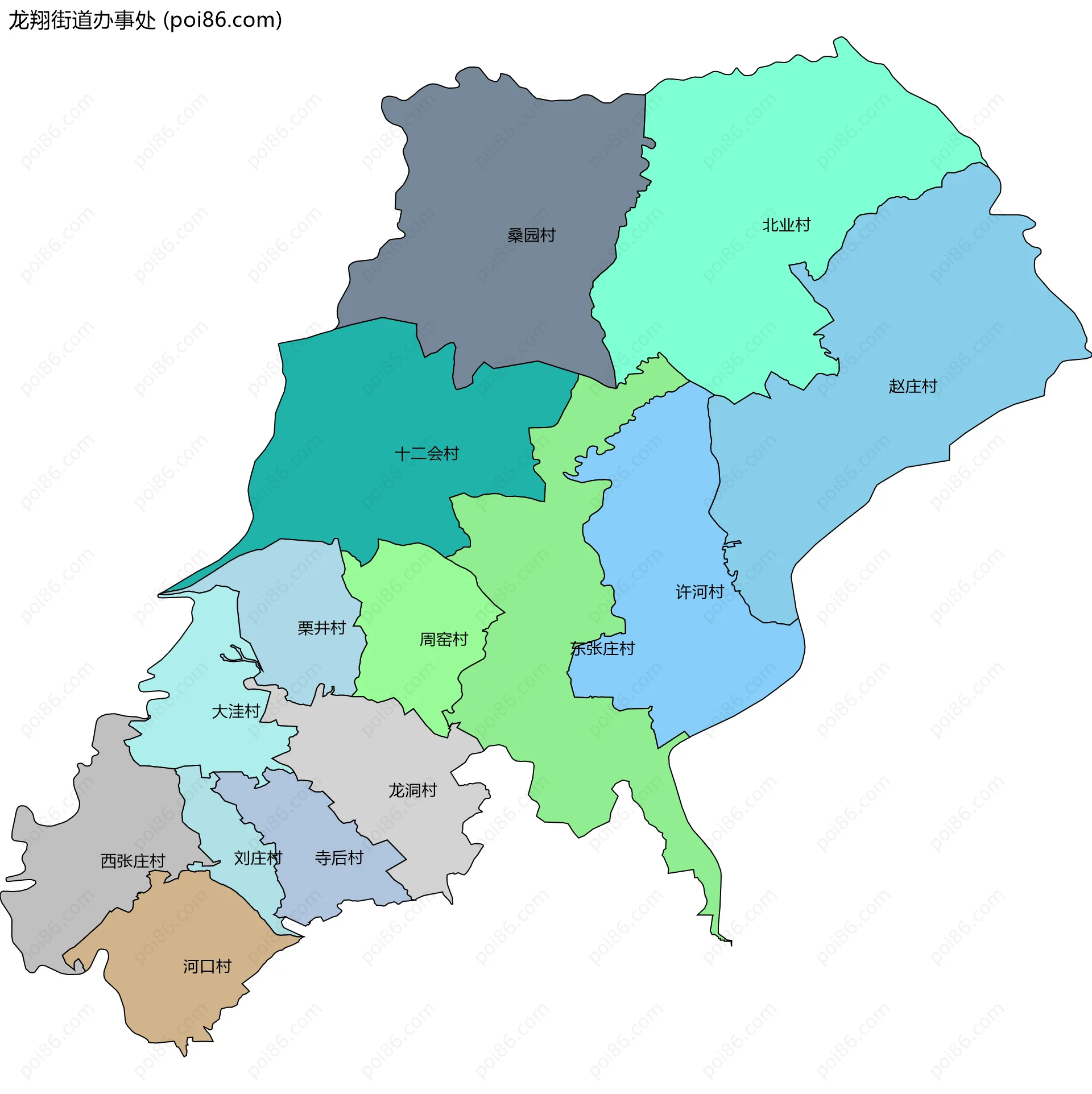 龙翔街道办事处边界地图(五级行政区划)