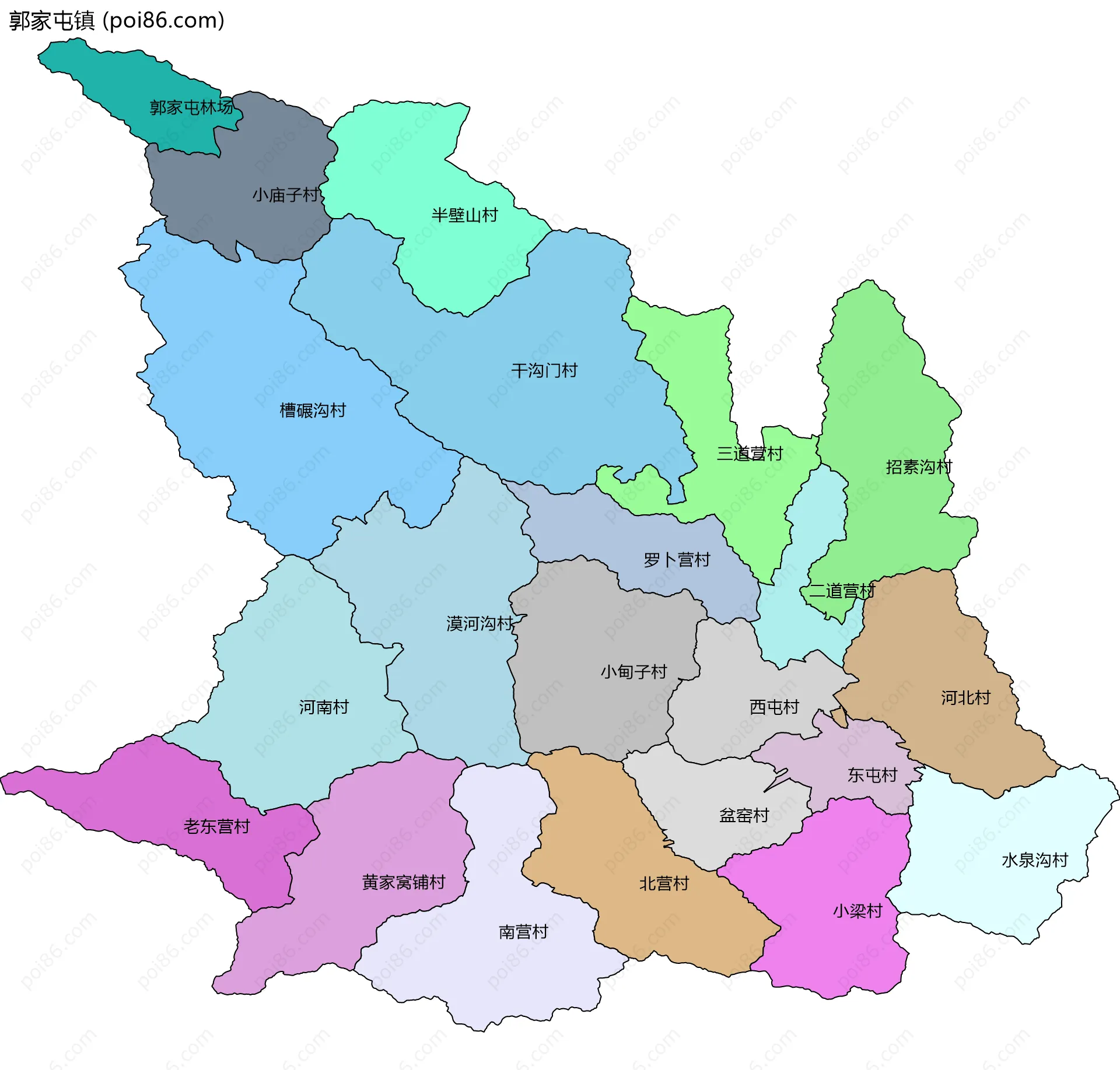郭家屯镇边界地图(五级行政区划)