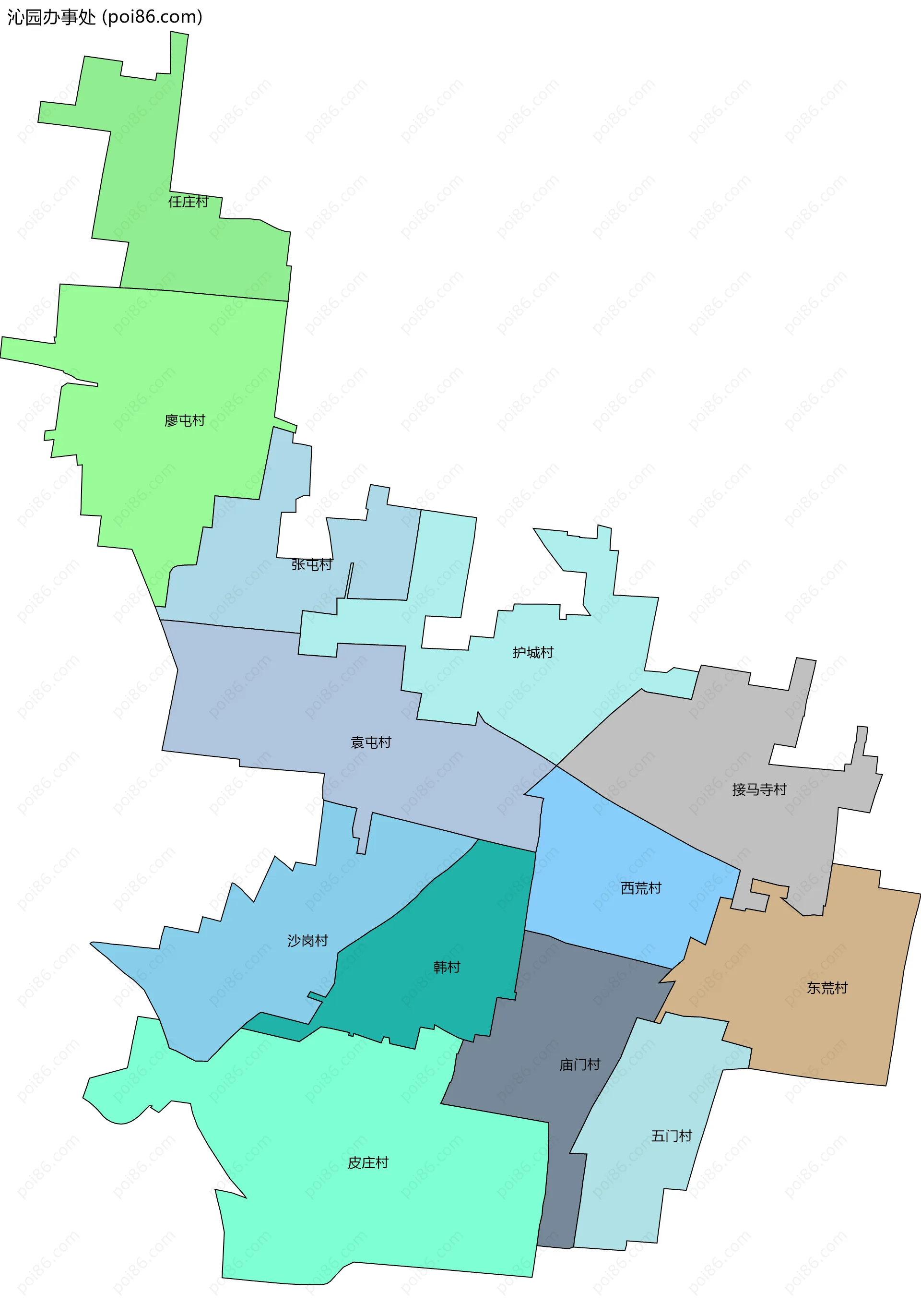 沁园办事处边界地图(五级行政区划)