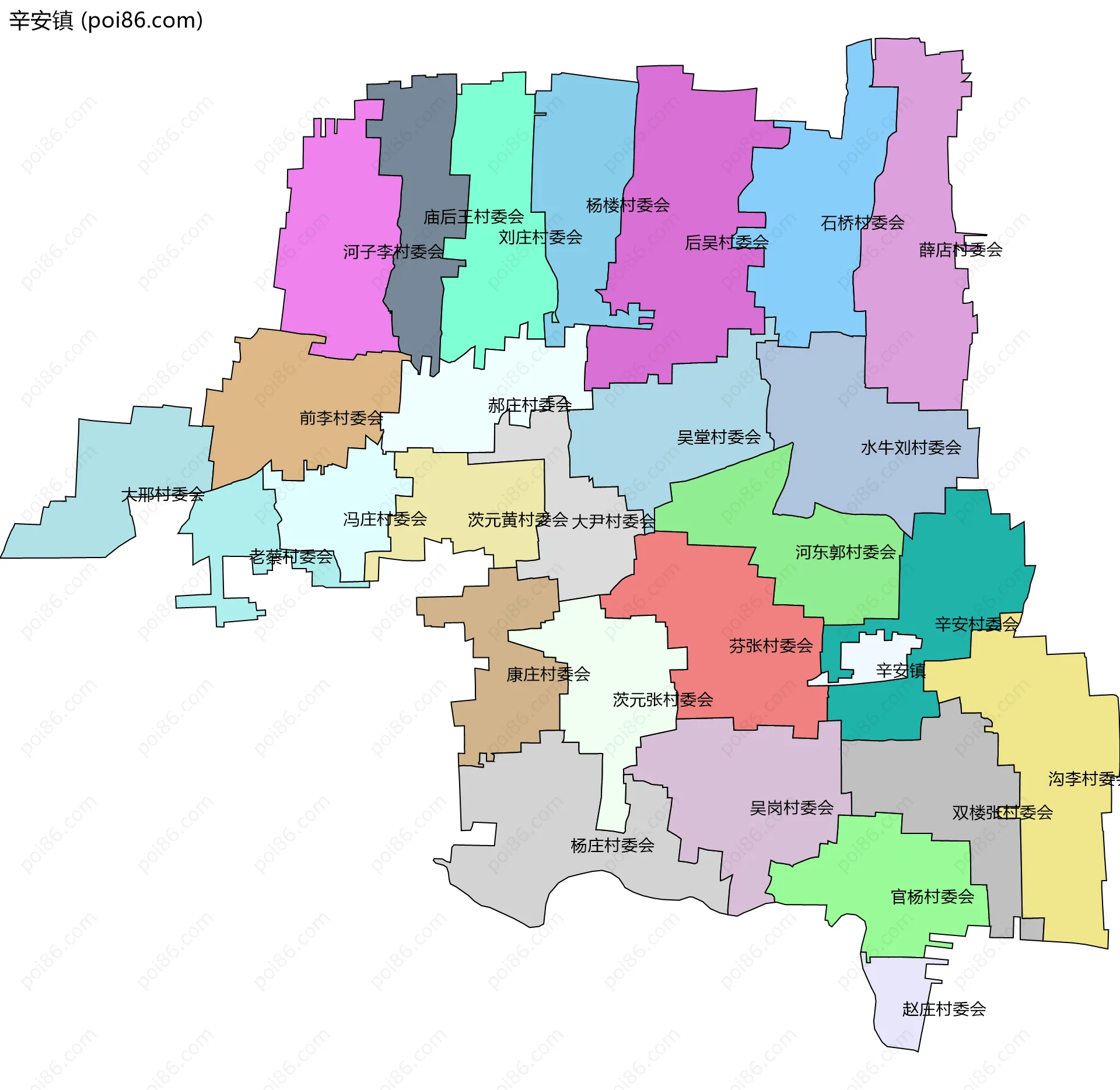 辛安镇边界地图(五级行政区划)