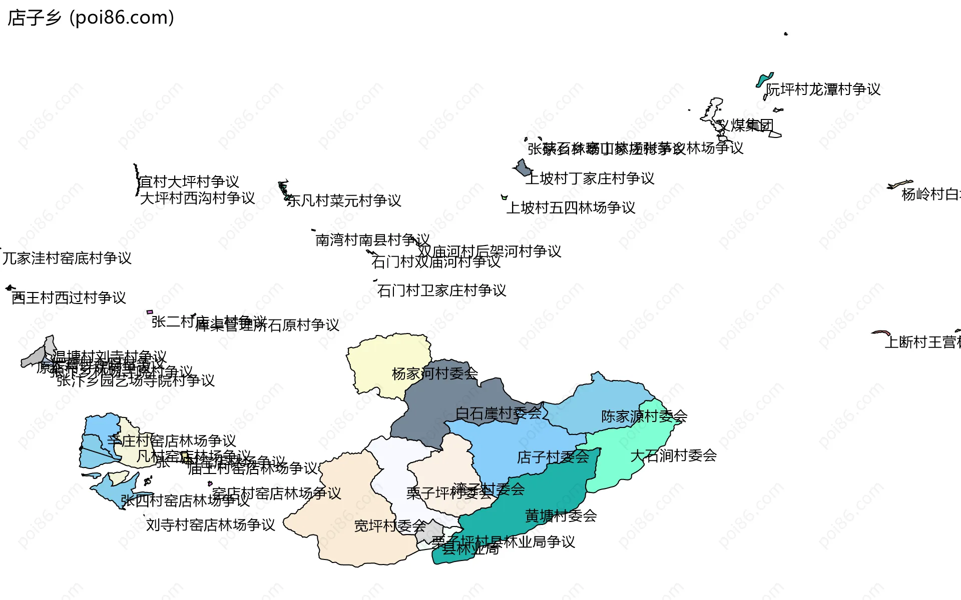 店子乡边界地图(五级行政区划)