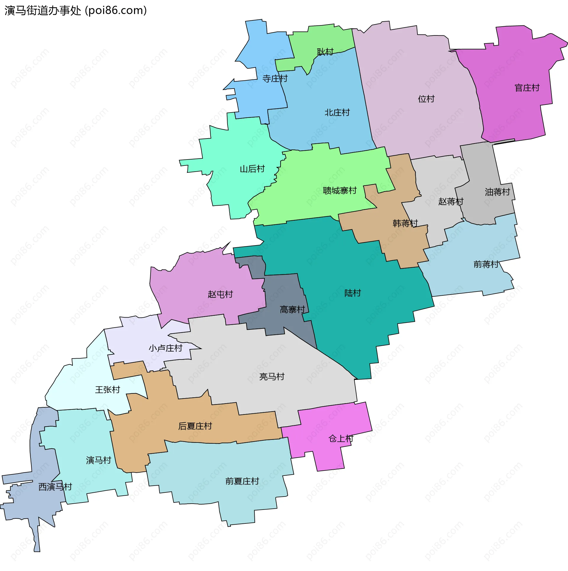 演马街道办事处边界地图(五级行政区划)