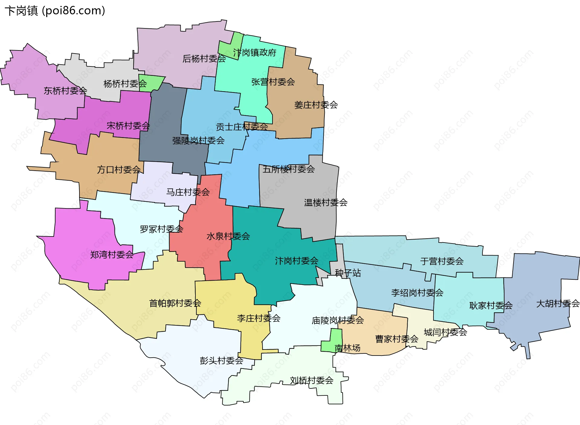 卞岗镇边界地图(五级行政区划)