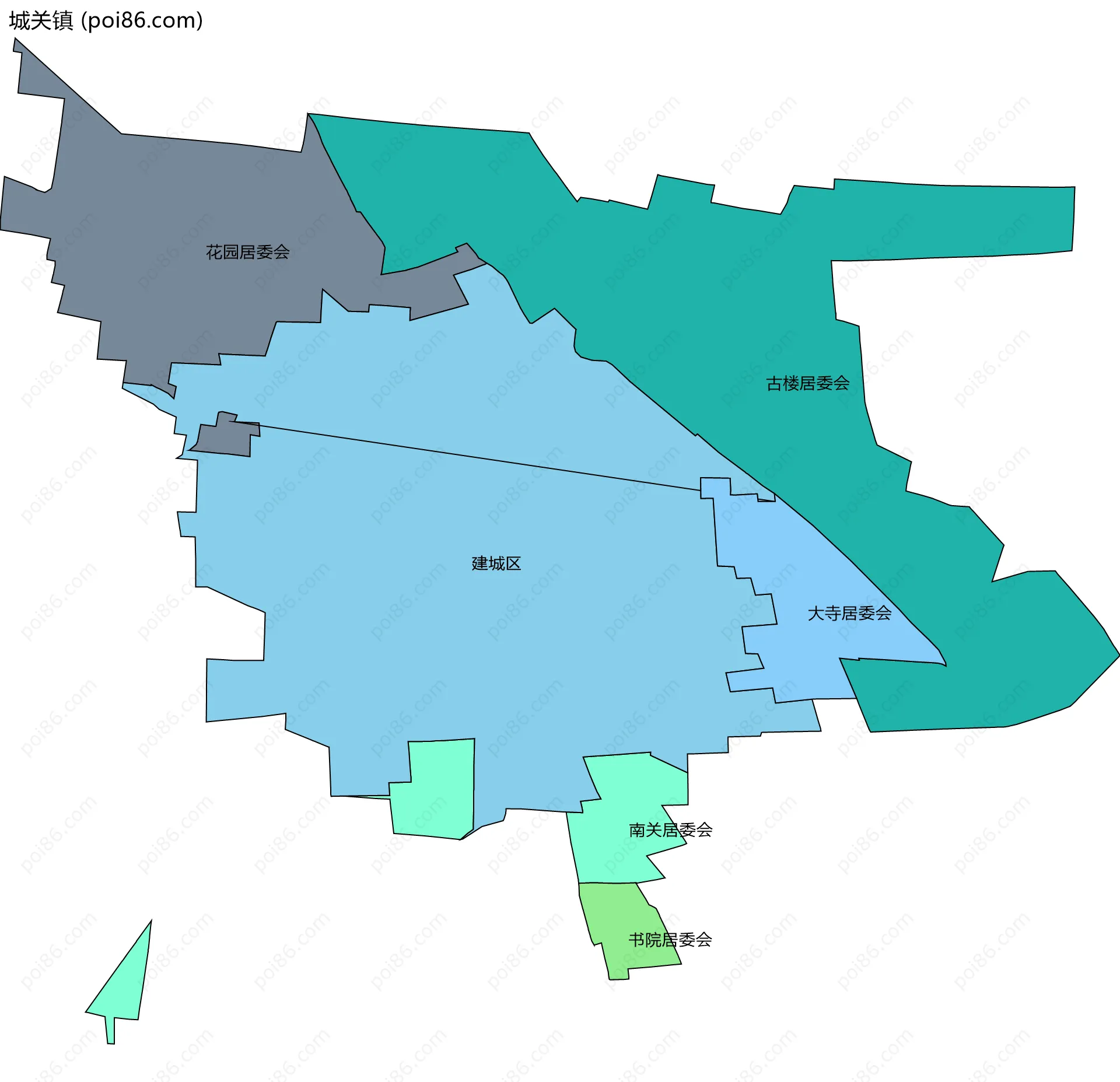 城关镇边界地图(五级行政区划)