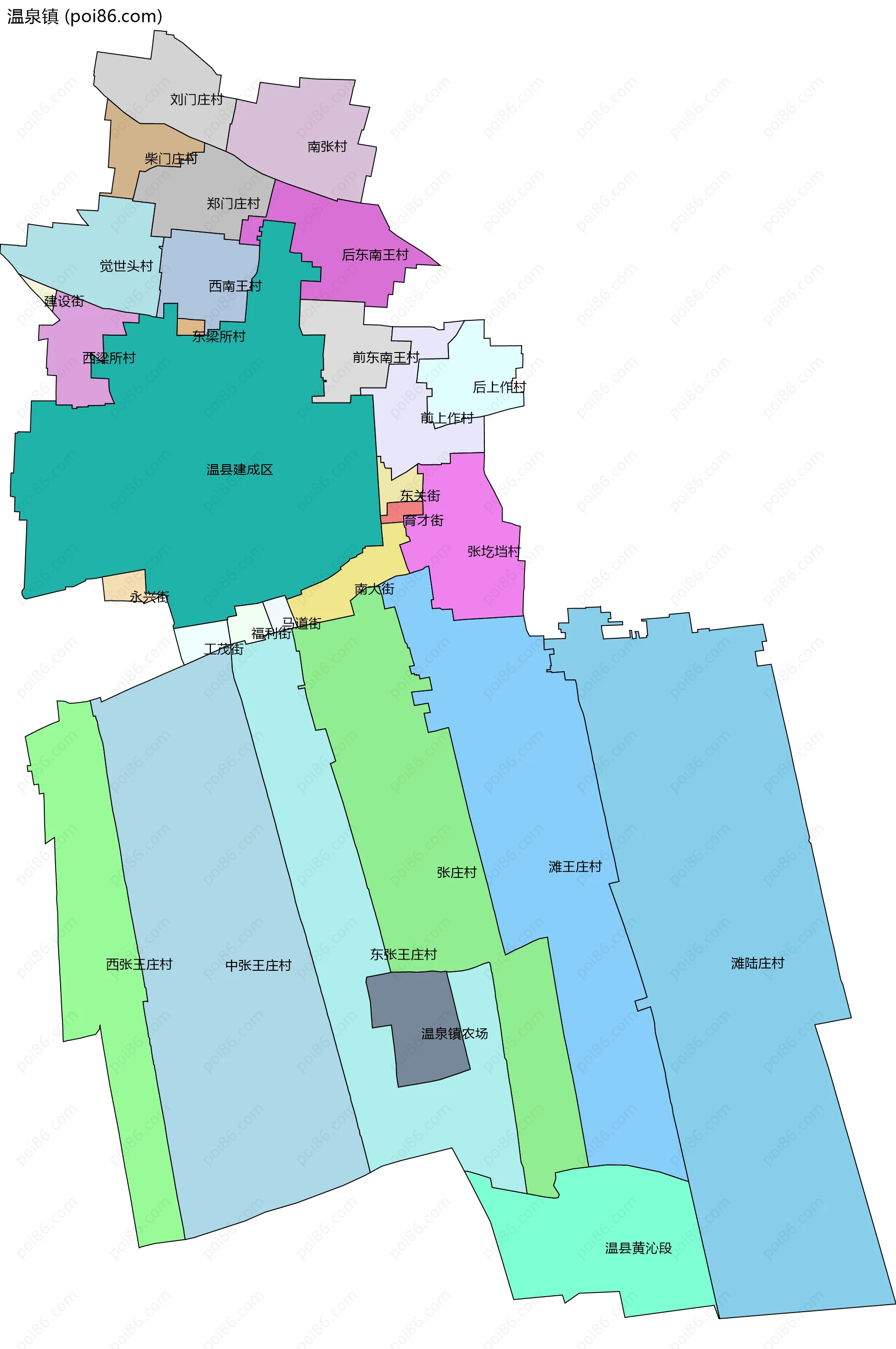 温泉镇边界地图(五级行政区划)