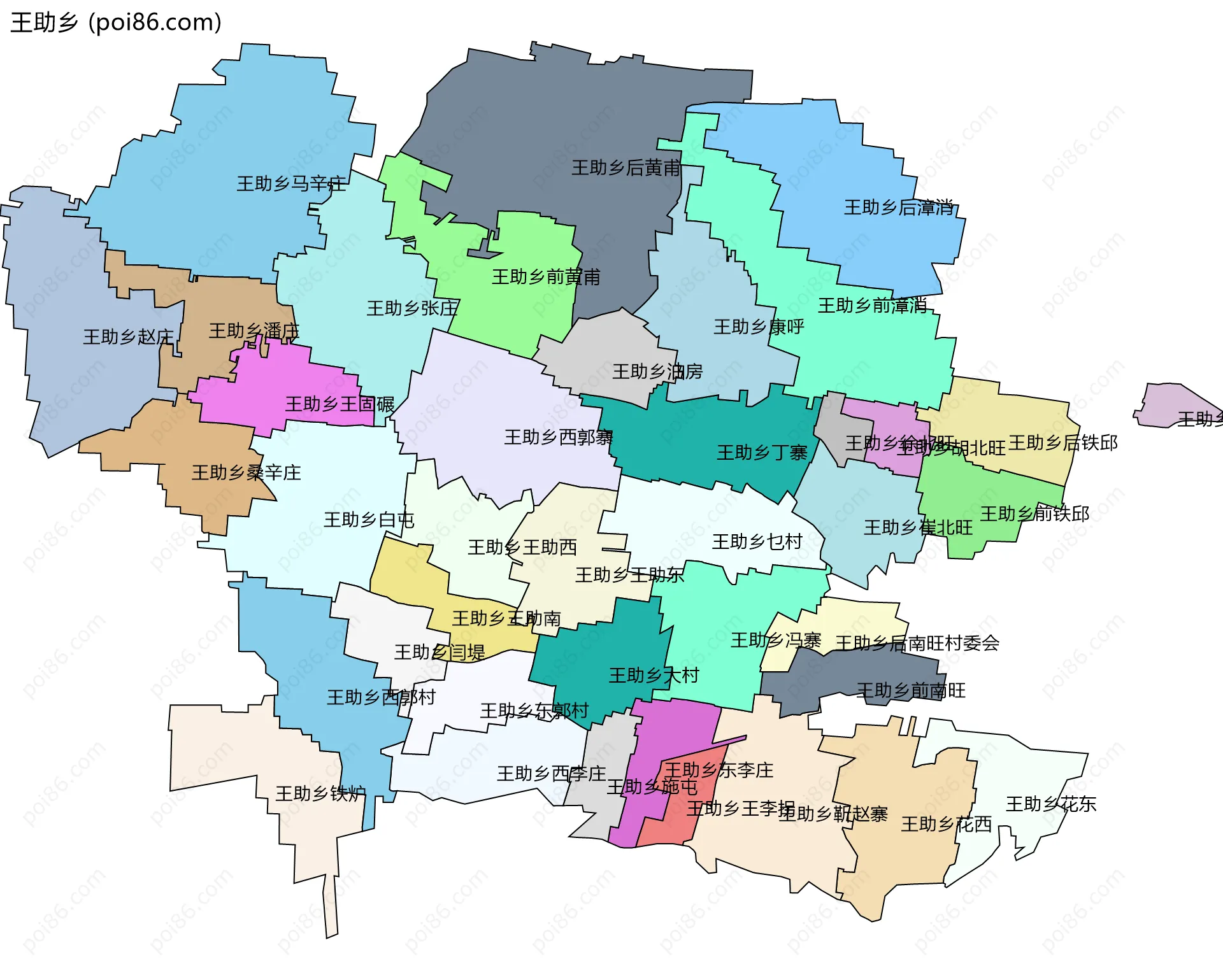 王助乡边界地图(五级行政区划)