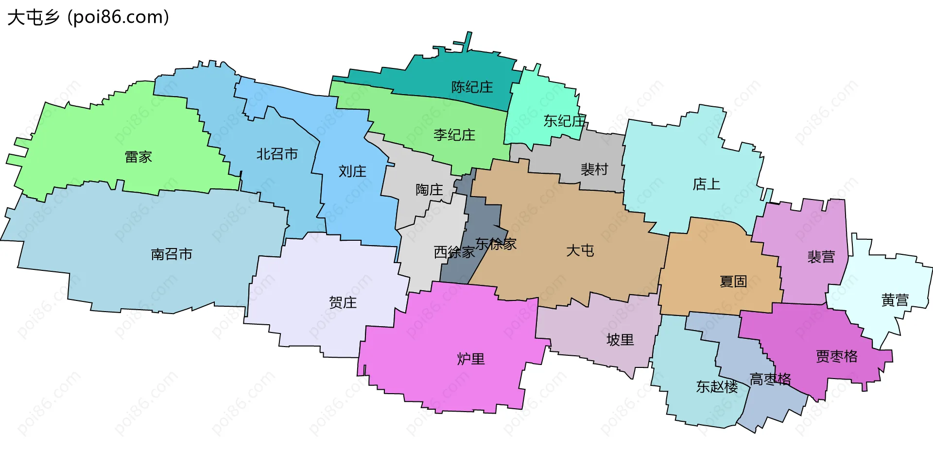 大屯乡边界地图(五级行政区划)