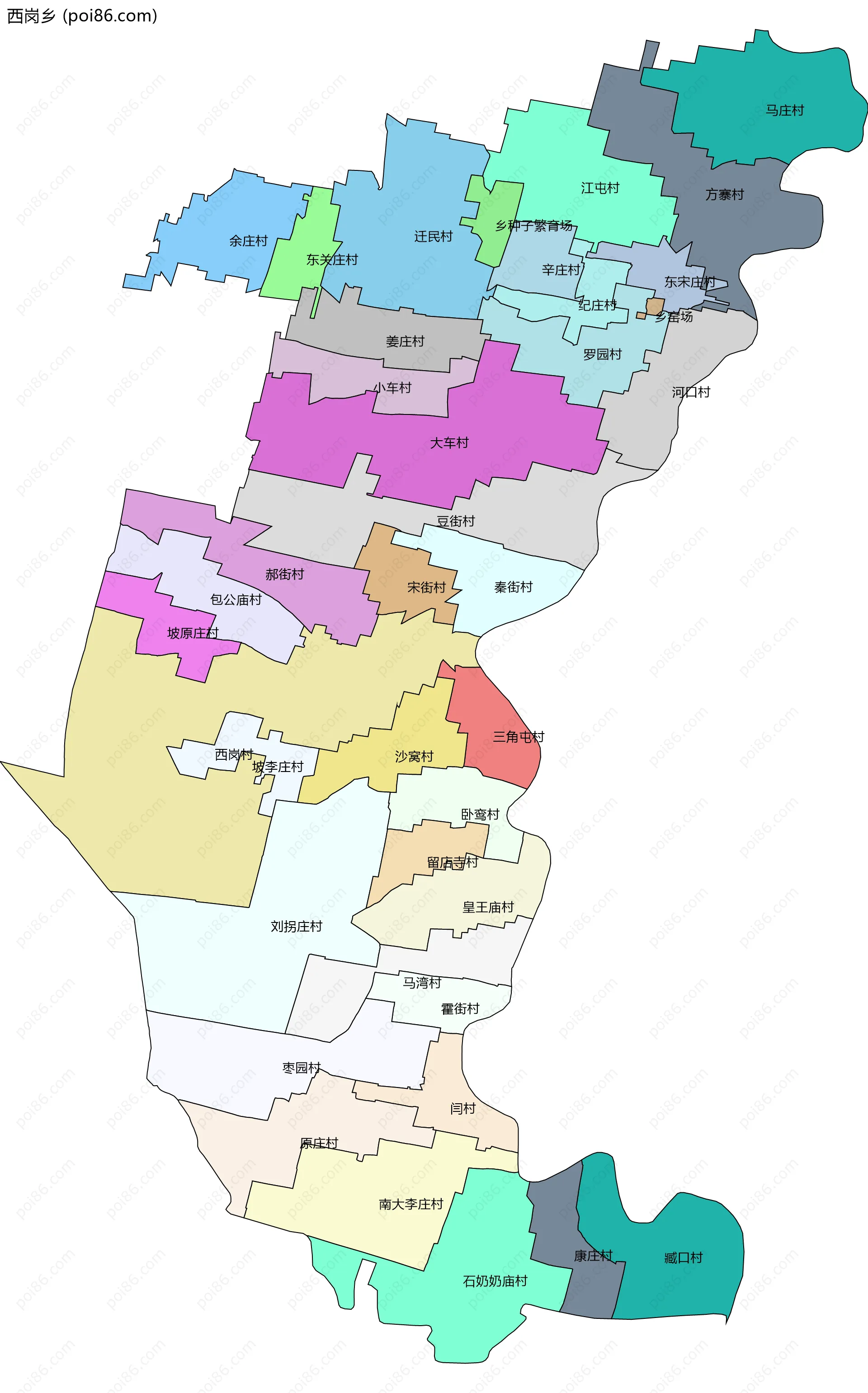 西岗乡边界地图(五级行政区划)