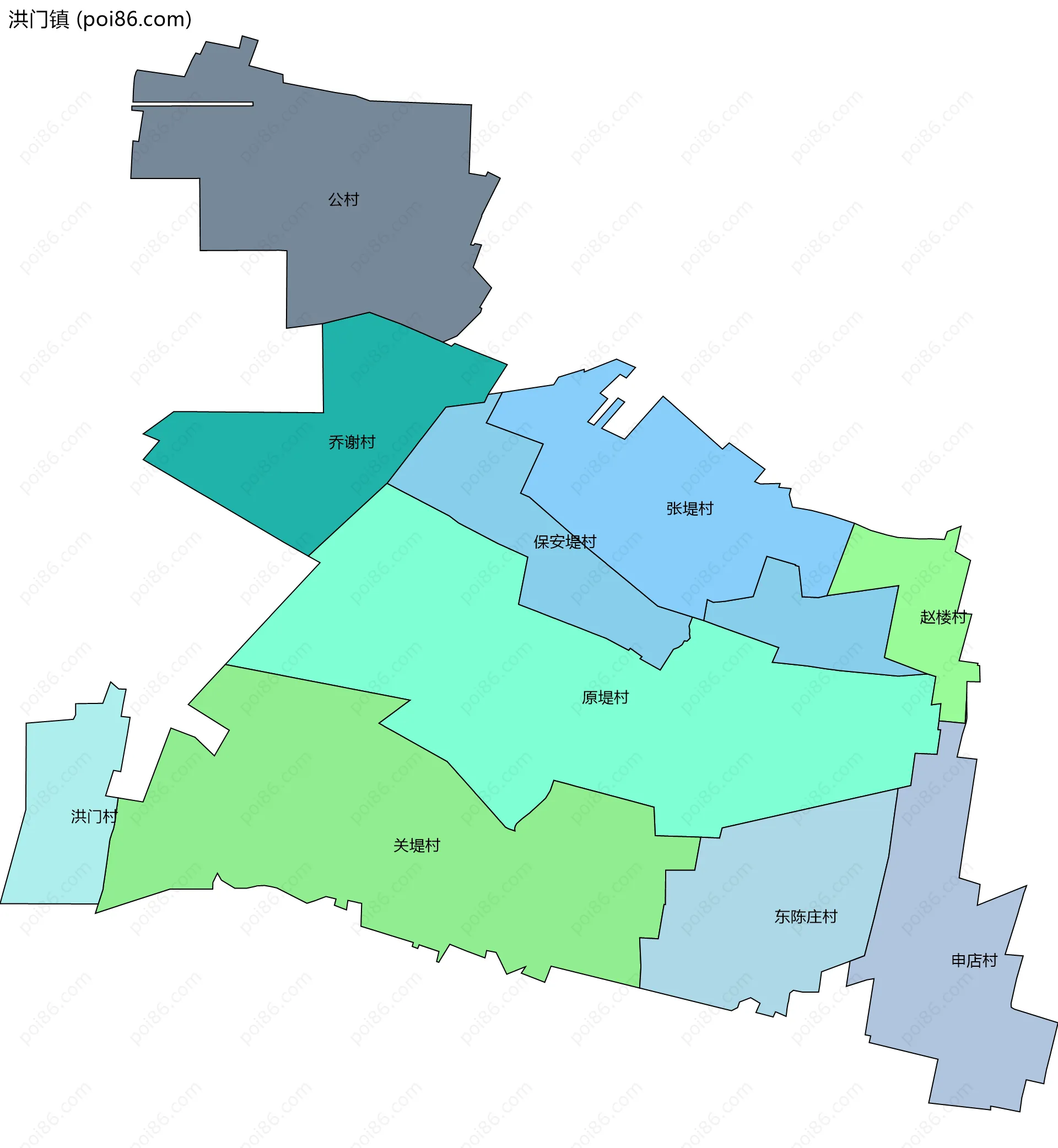 洪门镇边界地图(五级行政区划)