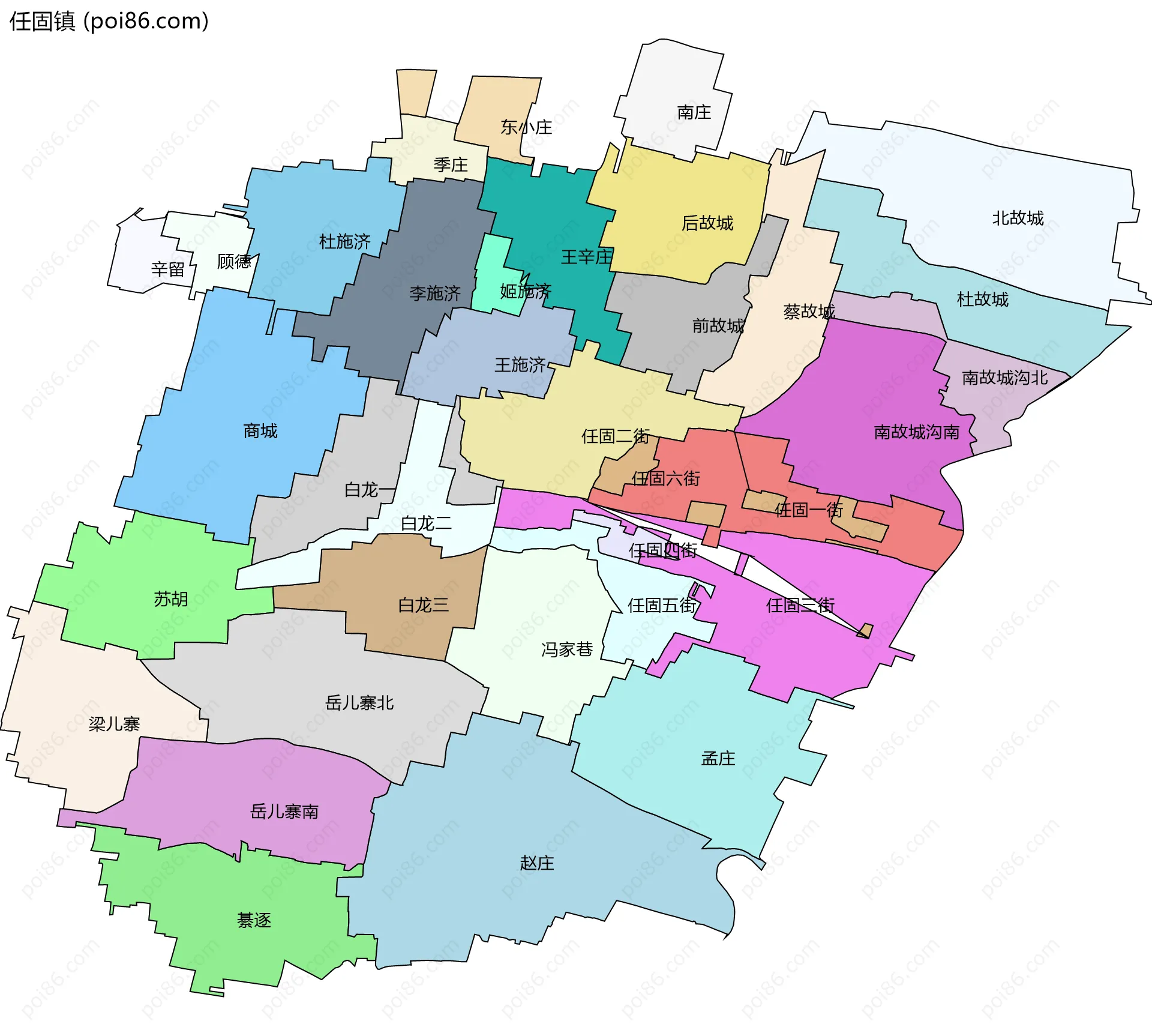 任固镇边界地图(五级行政区划)