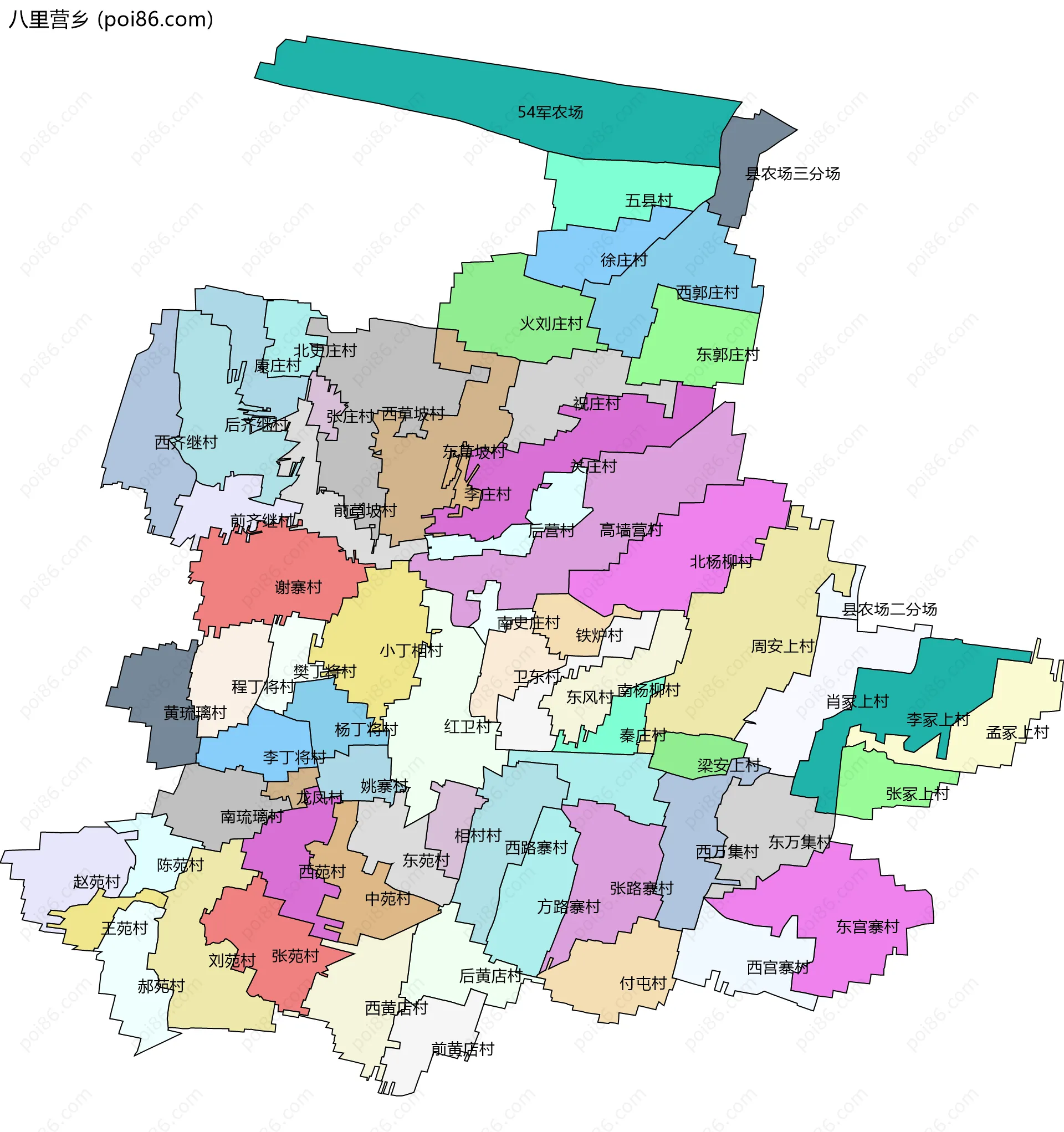 八里营乡边界地图(五级行政区划)