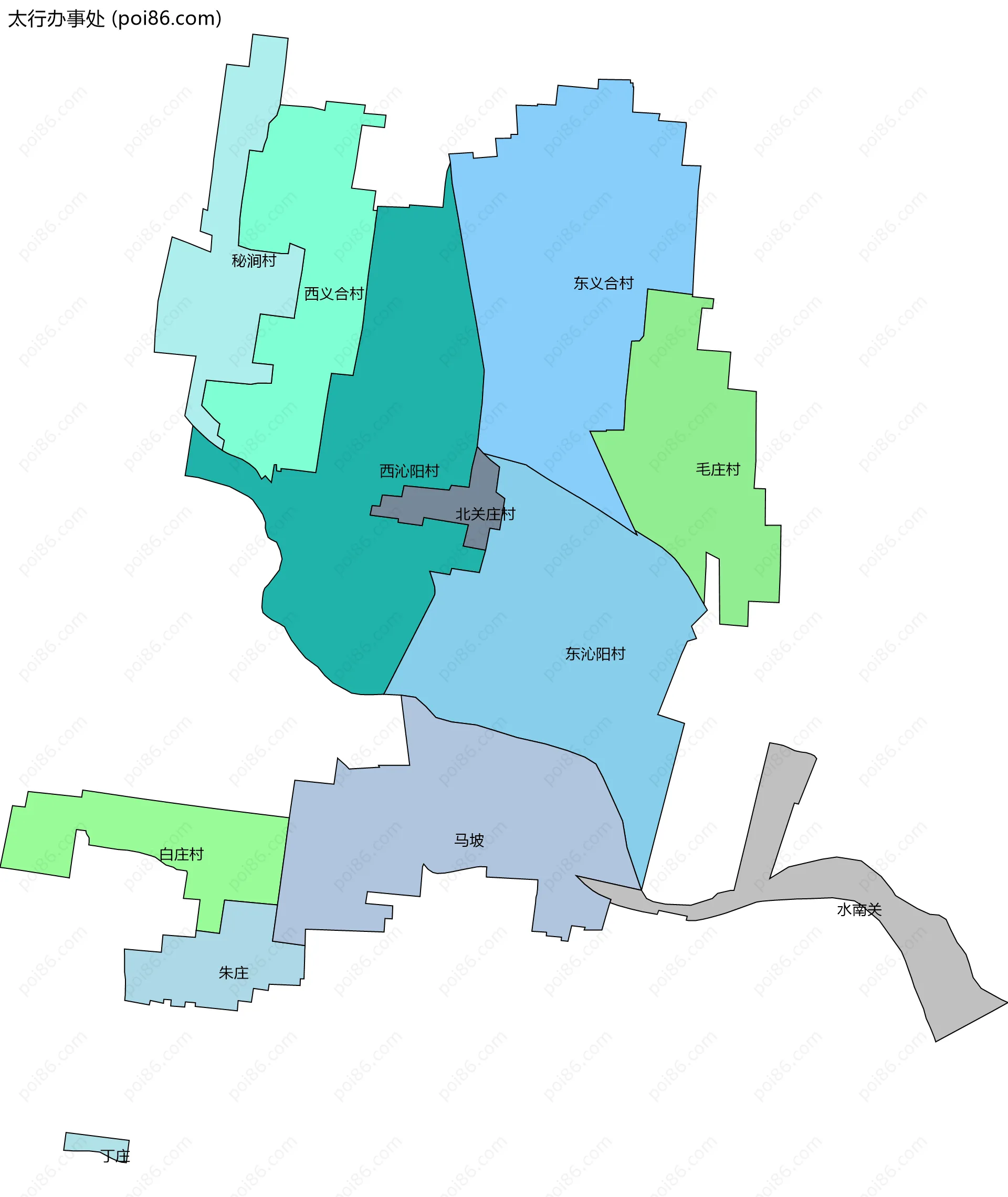 太行办事处边界地图(五级行政区划)