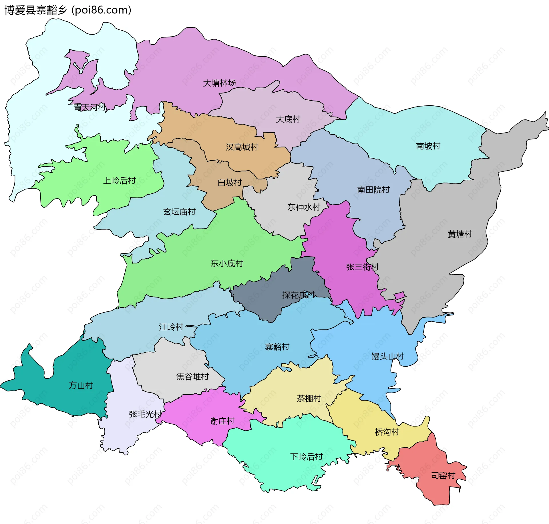 博爱县寨豁乡边界地图(五级行政区划)
