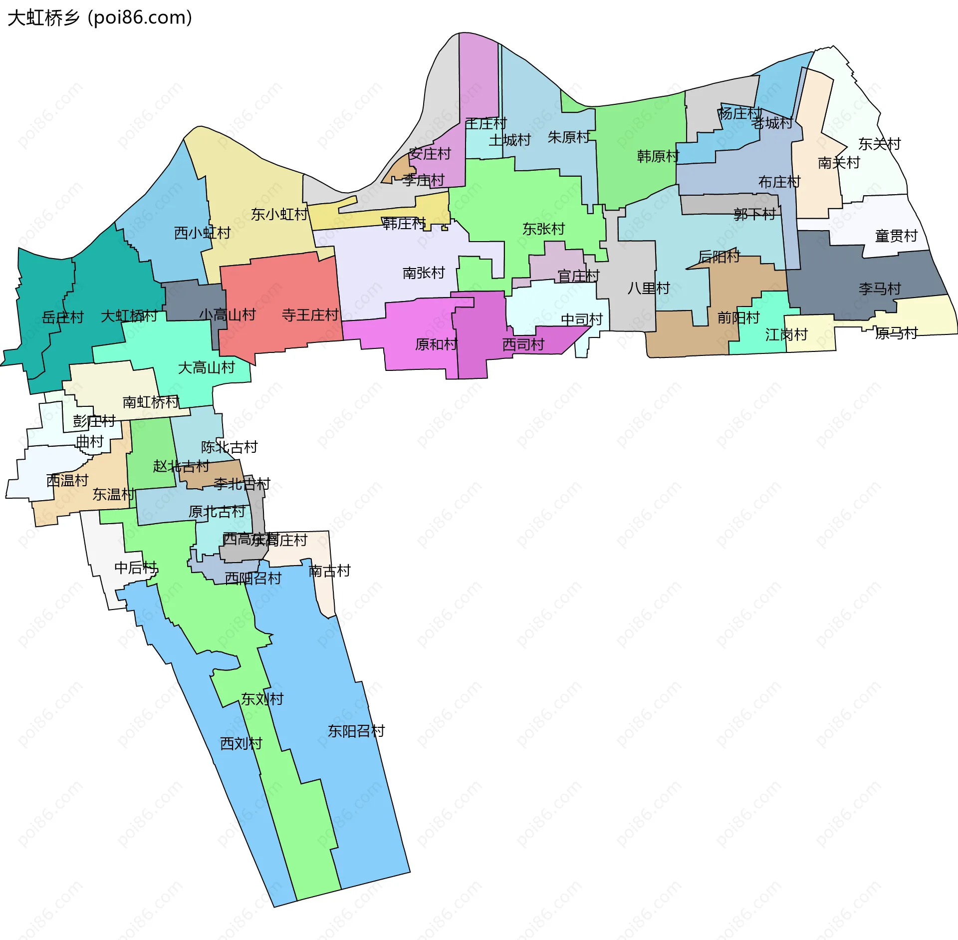 大虹桥乡边界地图(五级行政区划)