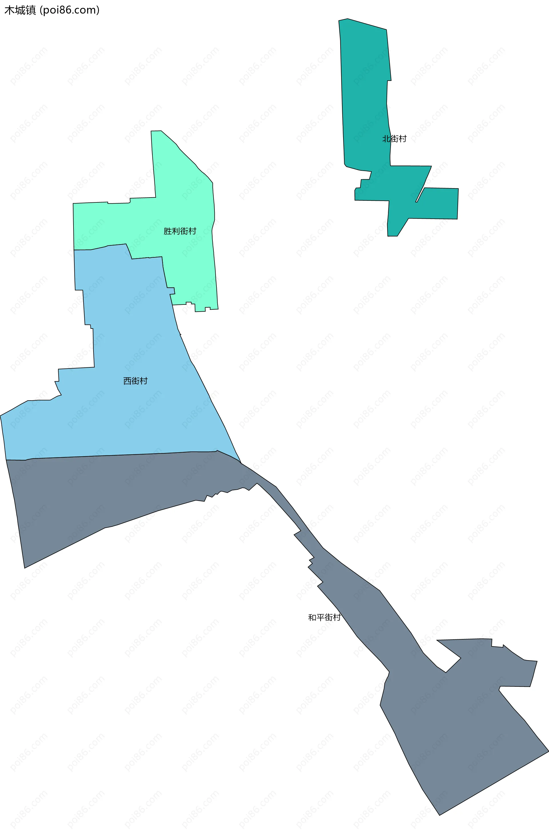 木城镇边界地图(五级行政区划)