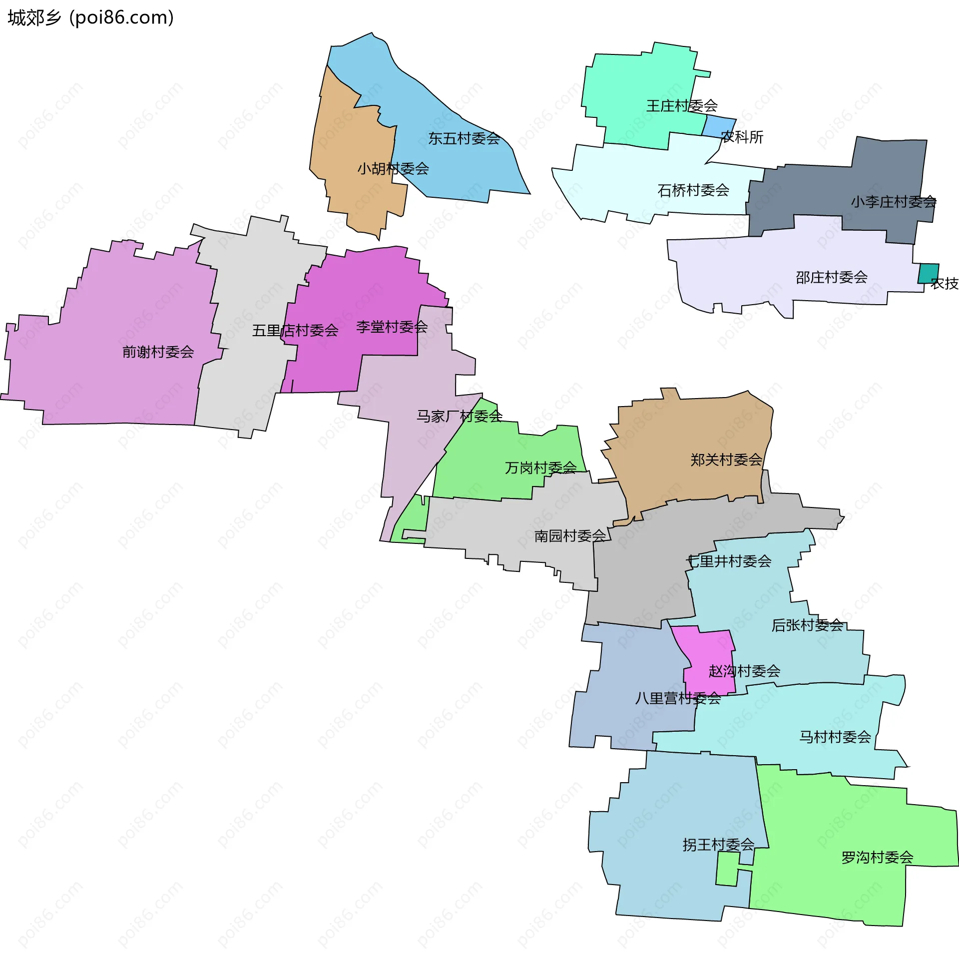 城郊乡边界地图(五级行政区划)