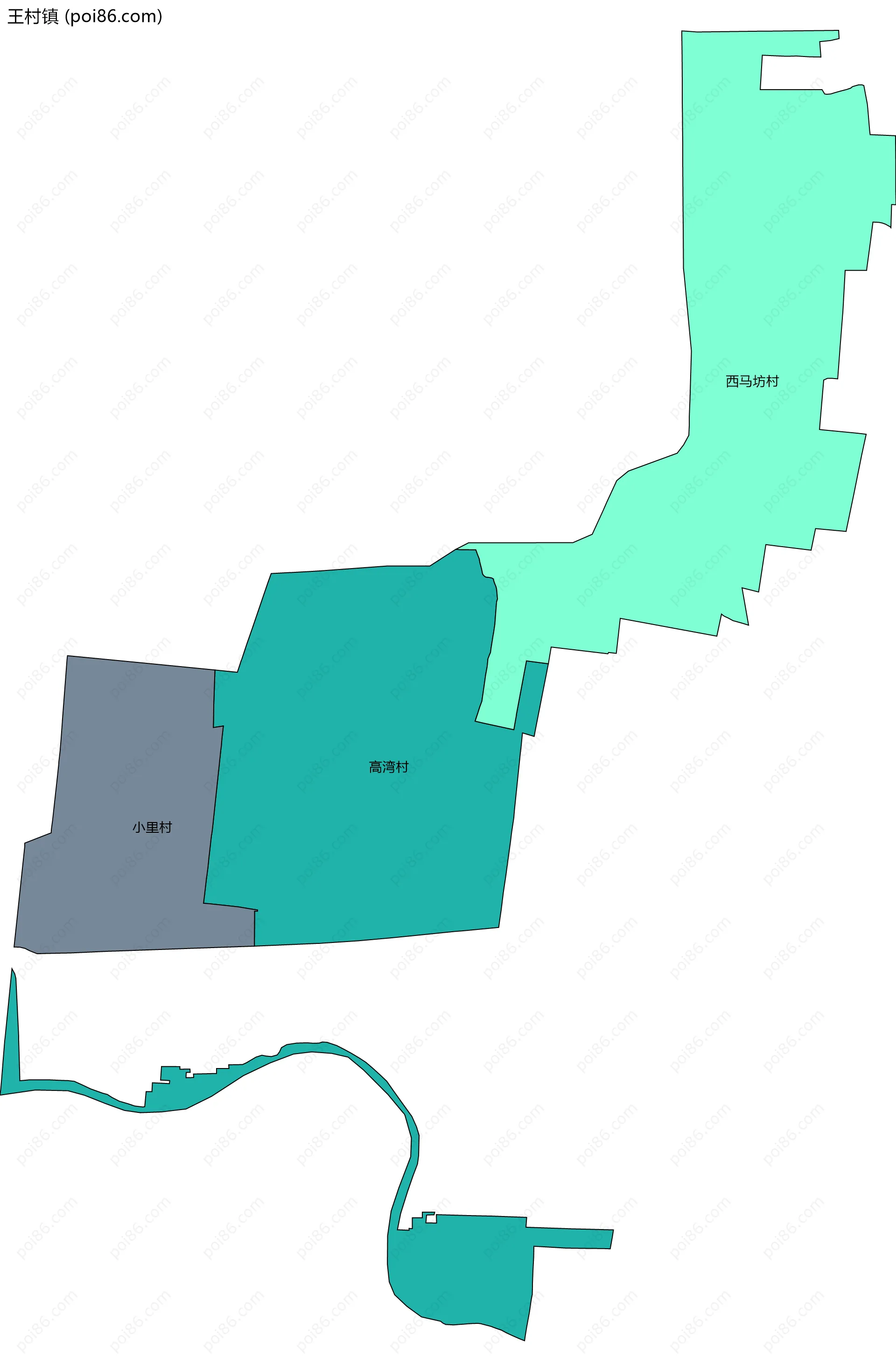 王村镇边界地图(五级行政区划)