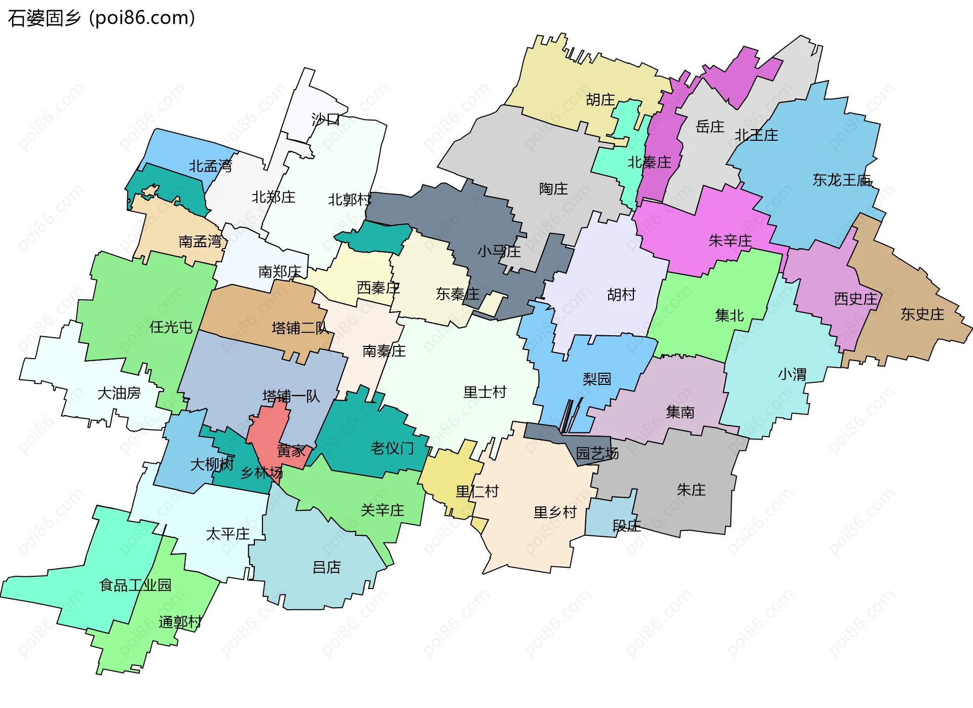 石婆固乡边界地图(五级行政区划)