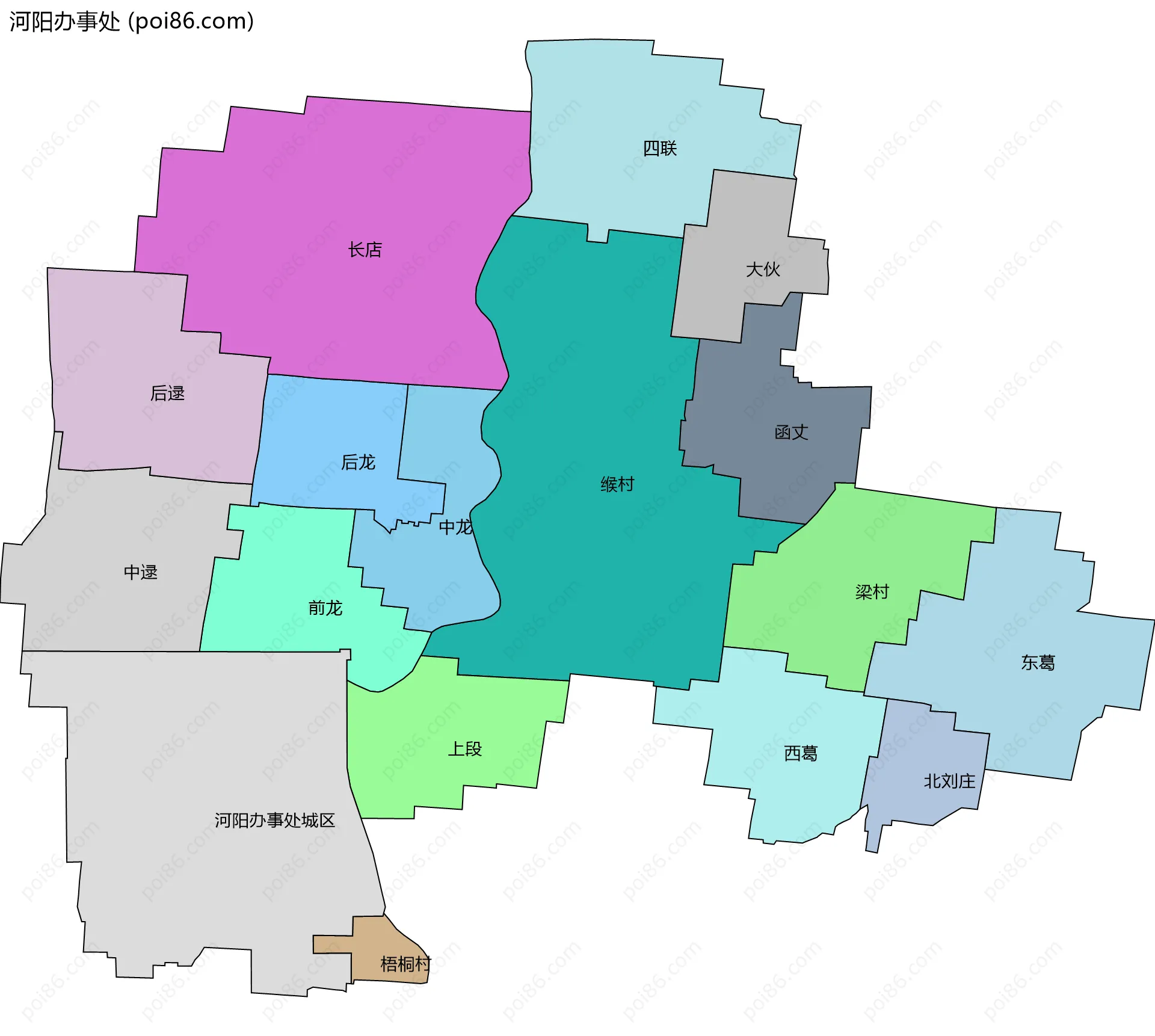河阳办事处边界地图(五级行政区划)