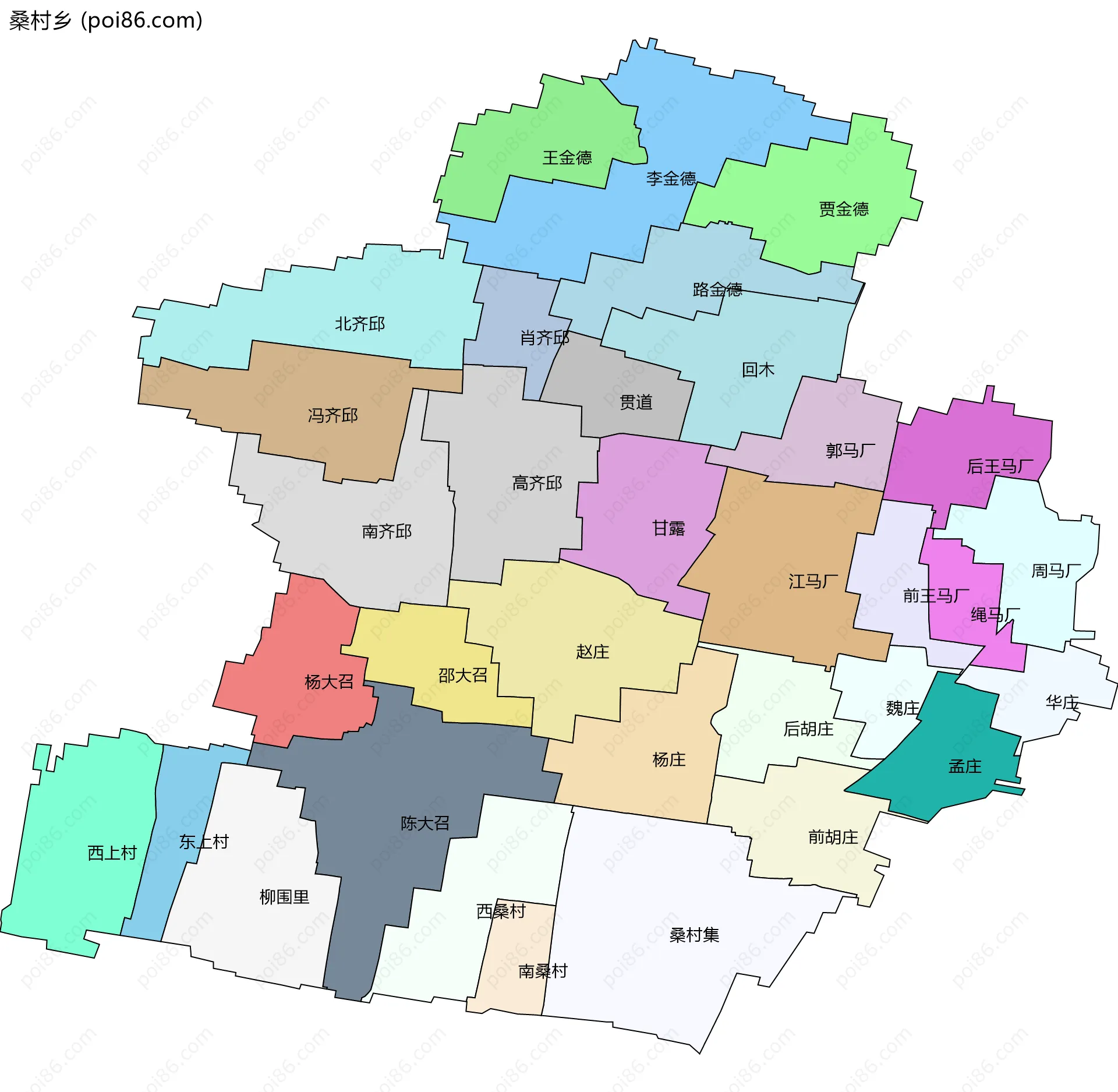 桑村乡边界地图(五级行政区划)