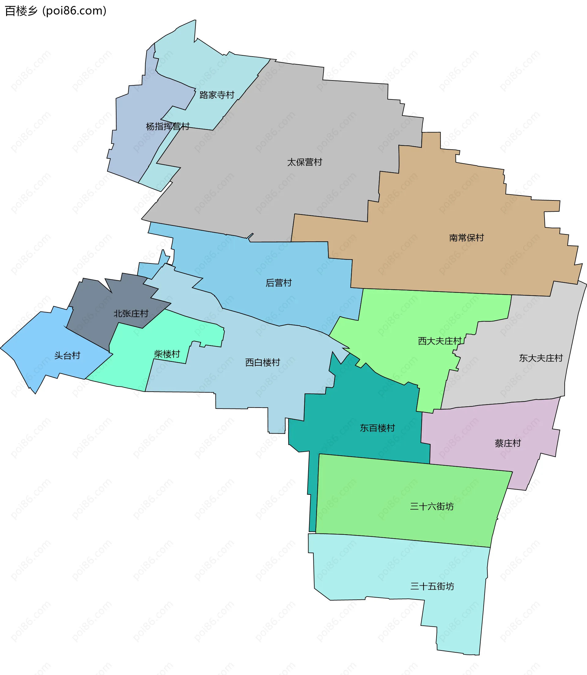 百楼乡边界地图(五级行政区划)