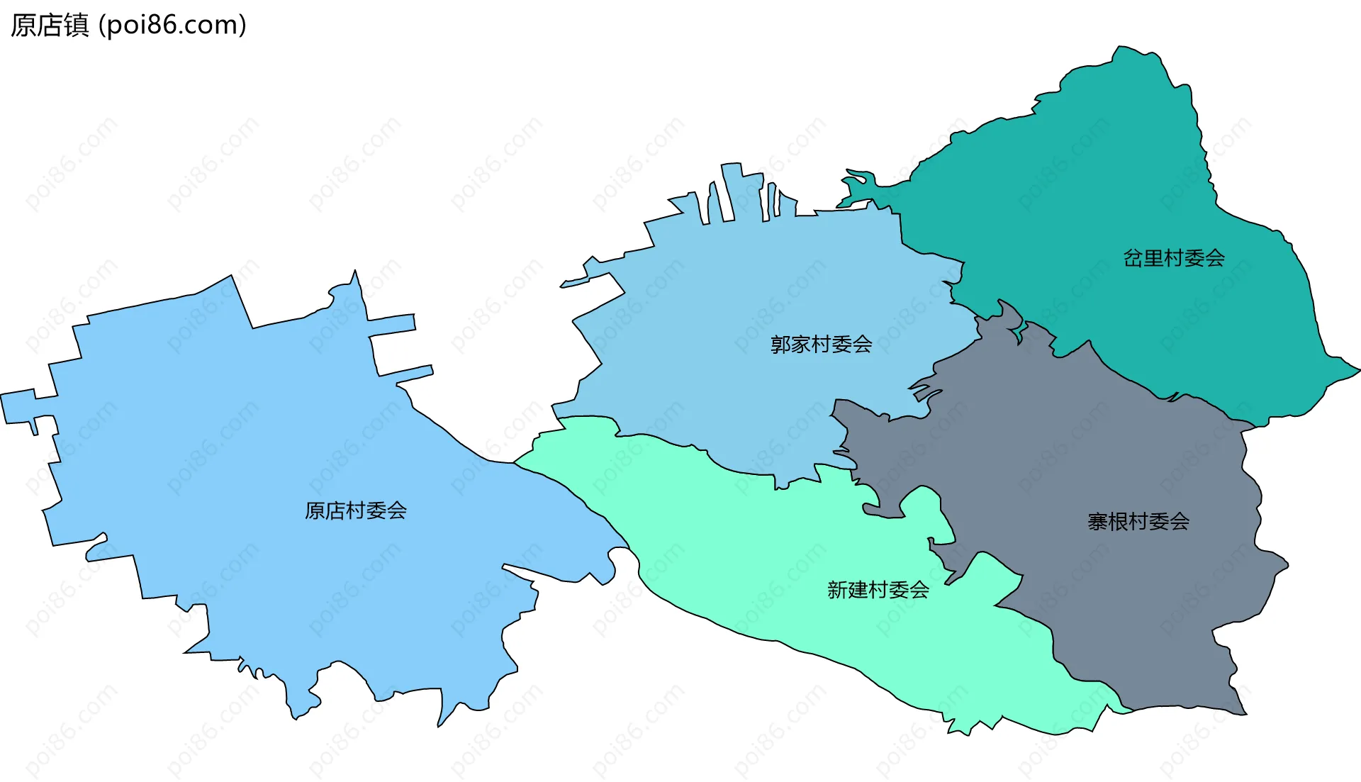 原店镇边界地图(五级行政区划)