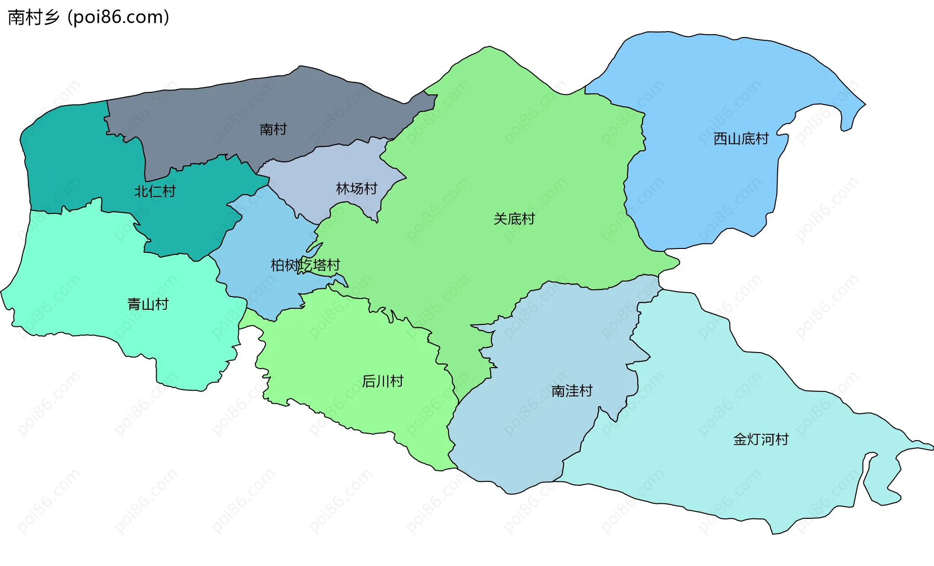 南村乡边界地图(五级行政区划)