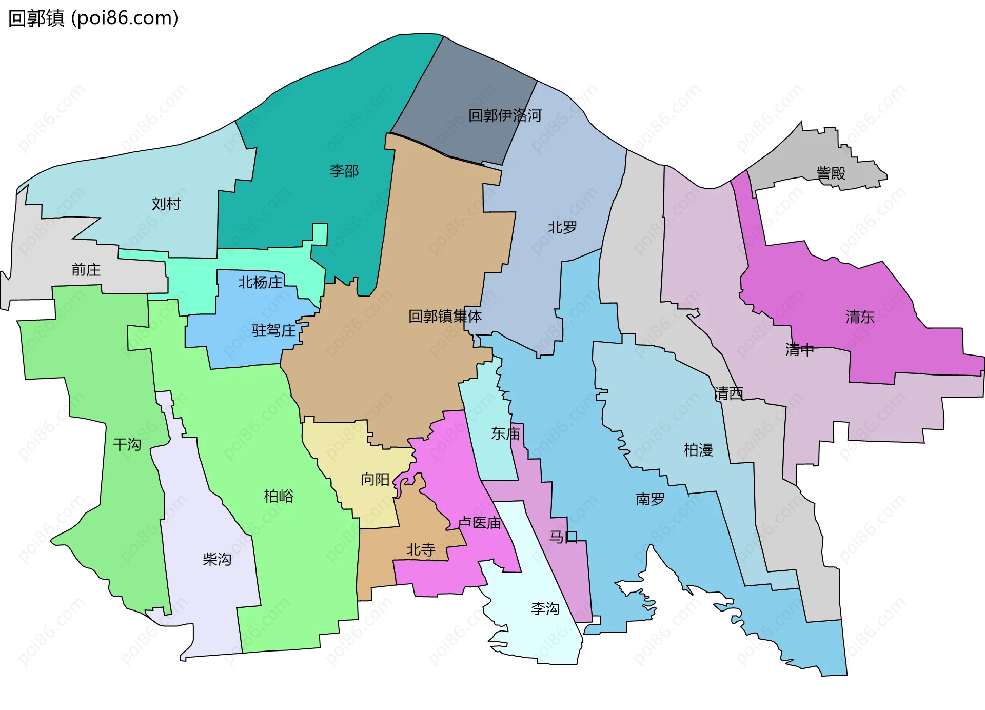 回郭镇边界地图(五级行政区划)