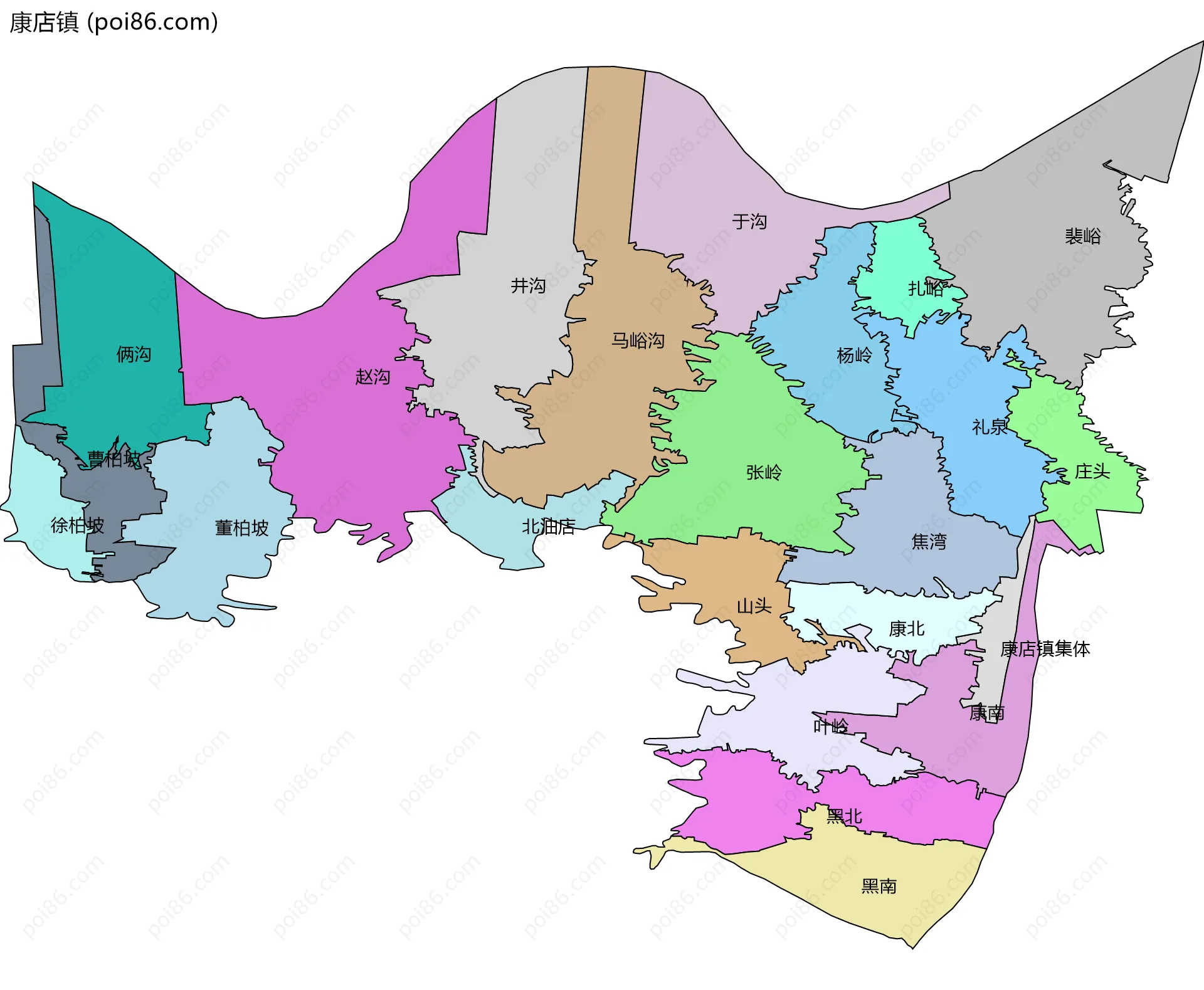 康店镇边界地图(五级行政区划)