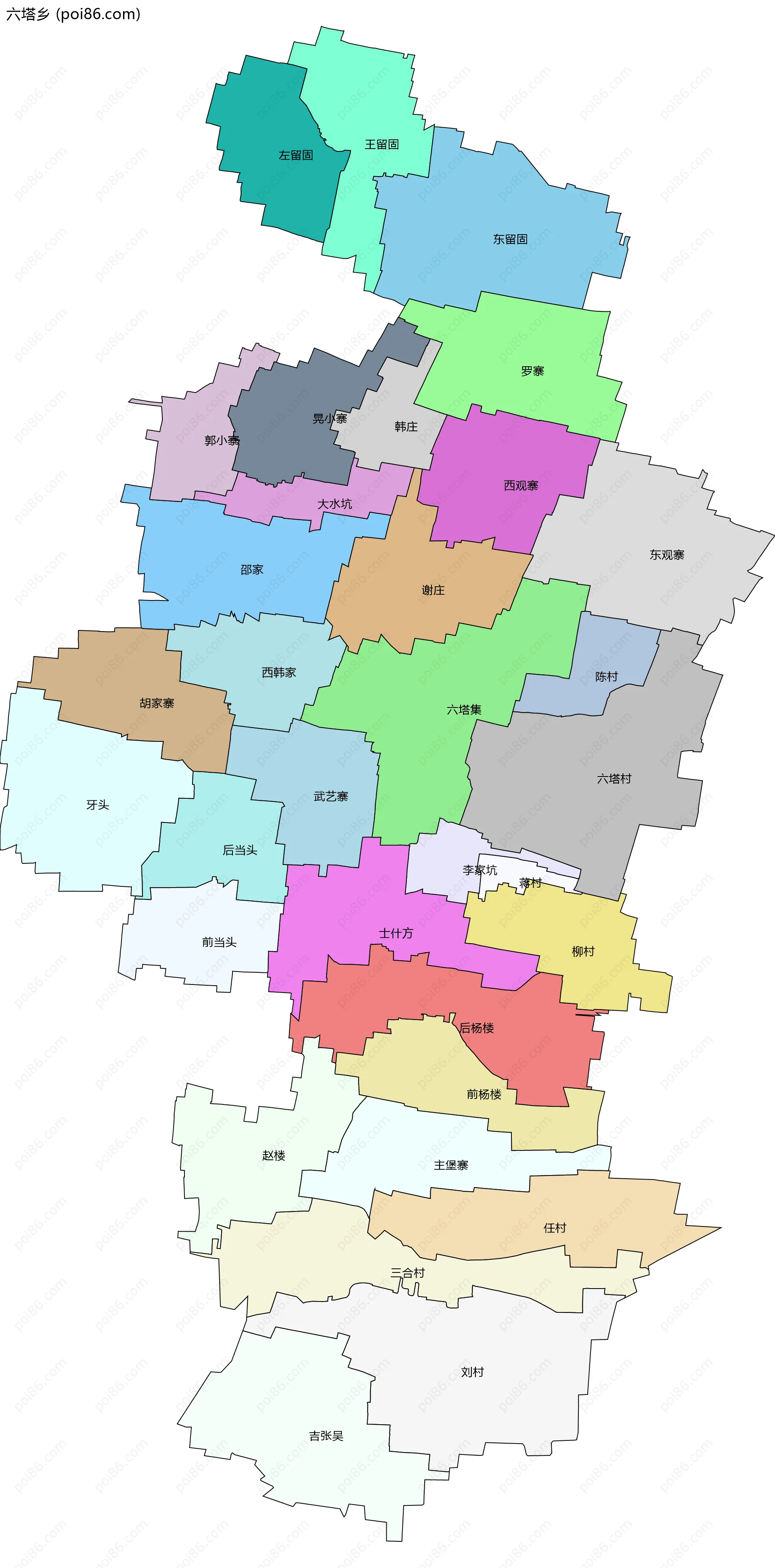 六塔乡边界地图(五级行政区划)