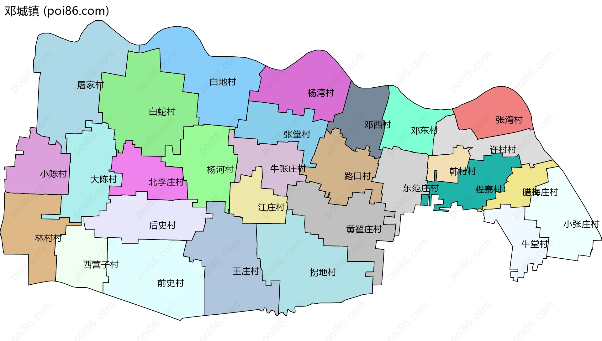 邓城镇边界地图(五级行政区划)