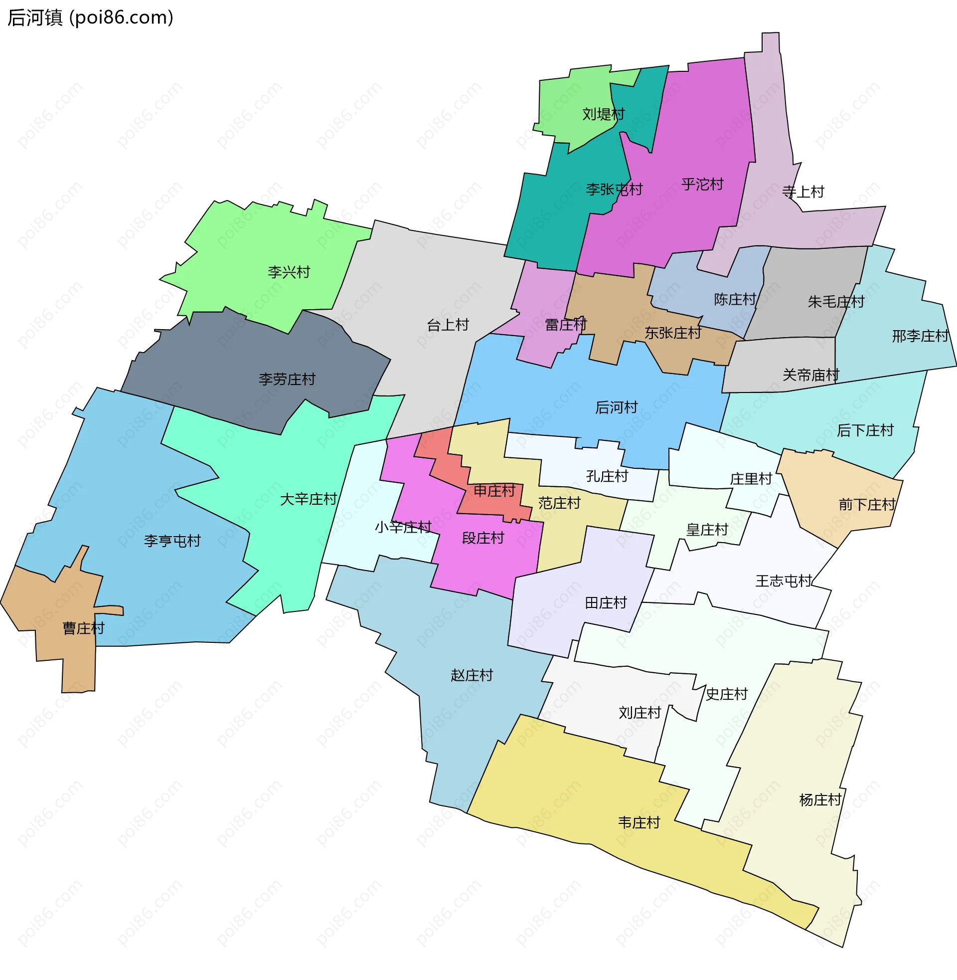 后河镇边界地图(五级行政区划)