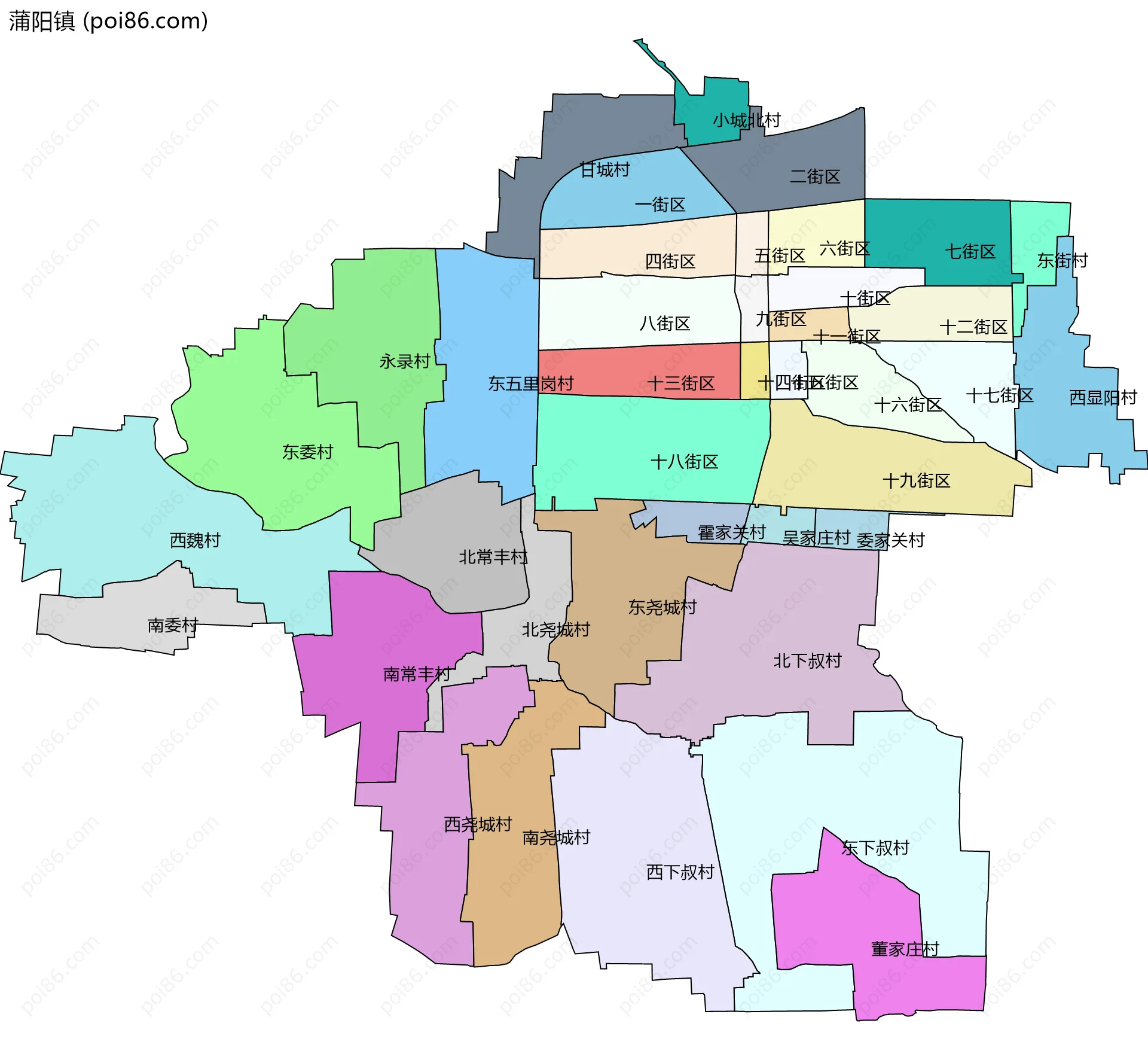 蒲阳镇边界地图(五级行政区划)