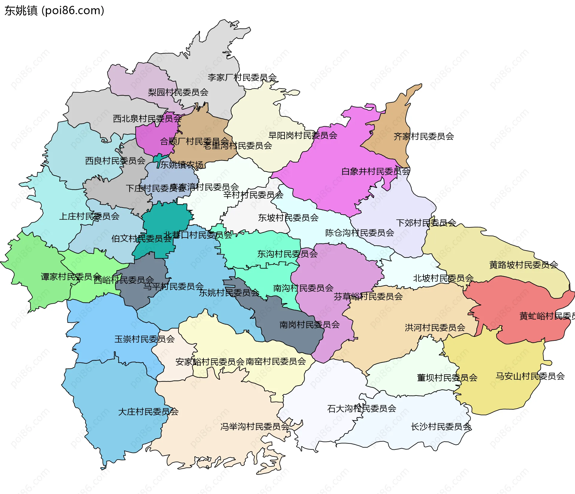 东姚镇边界地图(五级行政区划)