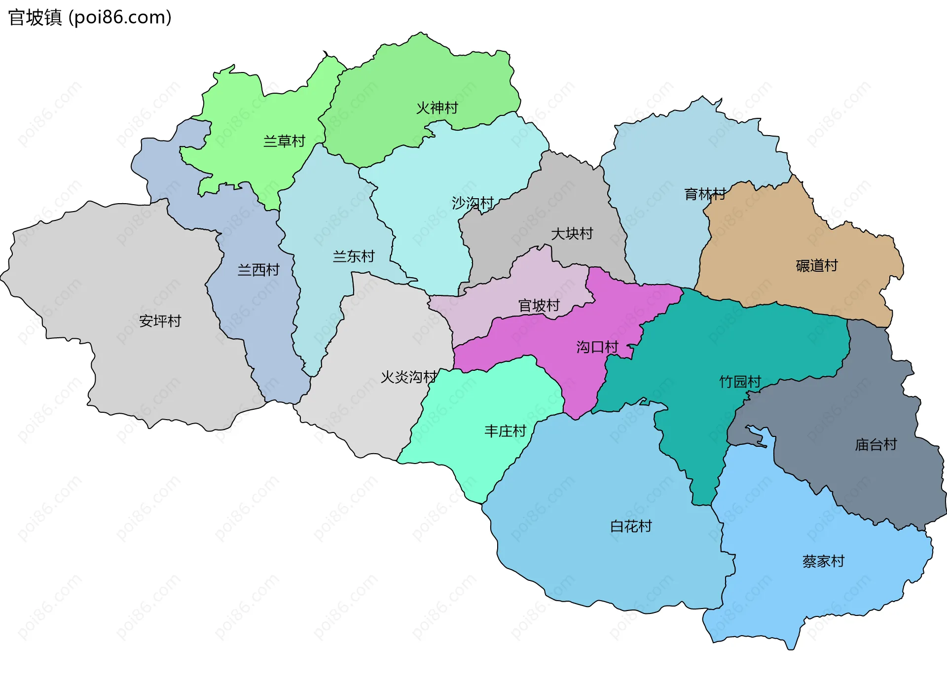 官坡镇边界地图(五级行政区划)