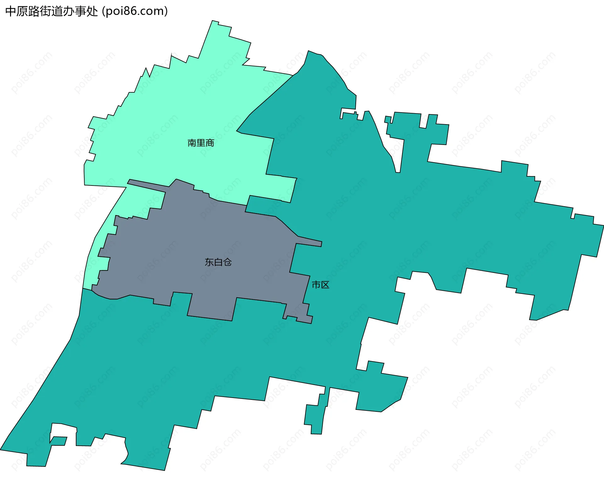 中原路街道办事处边界地图(五级行政区划)