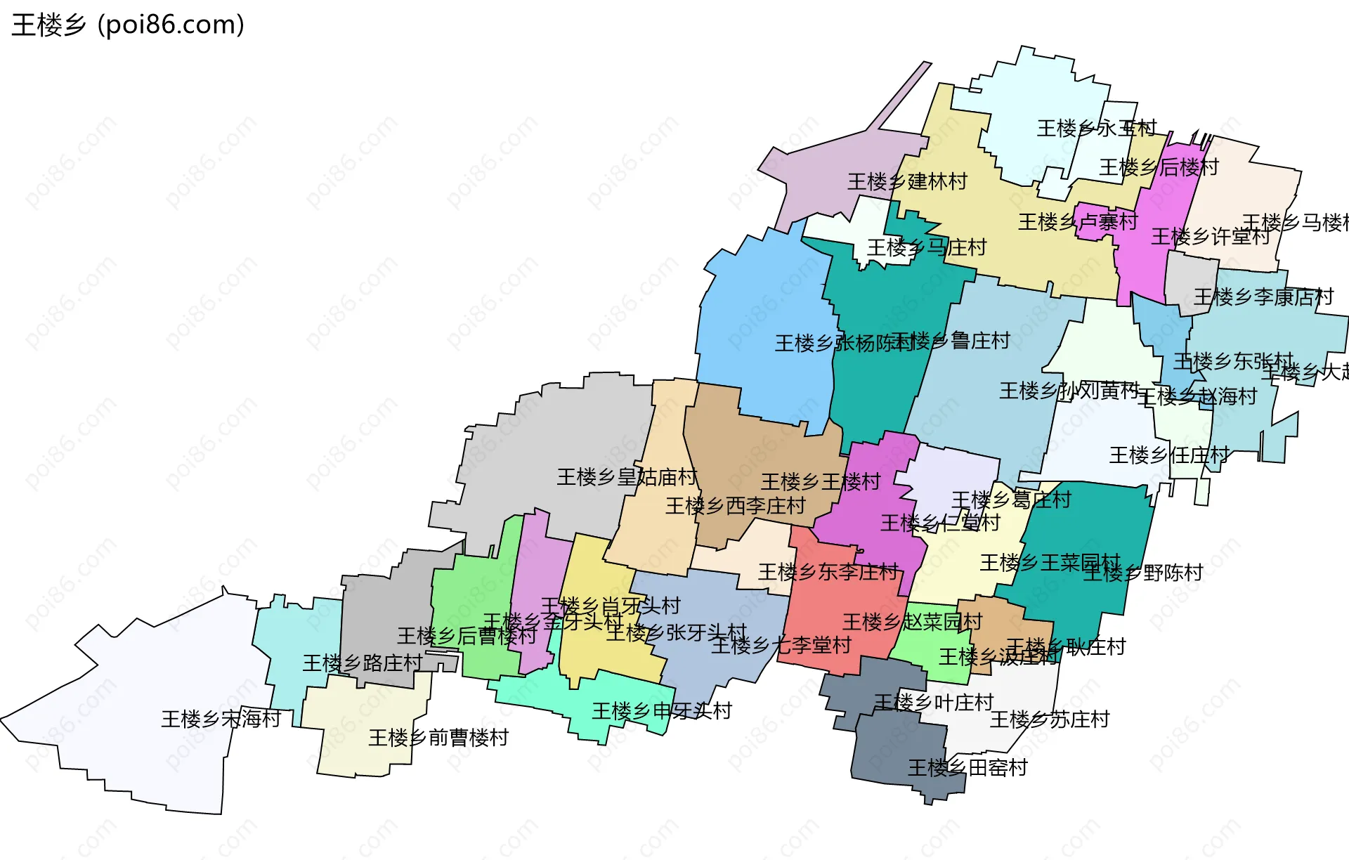 王楼乡边界地图(五级行政区划)