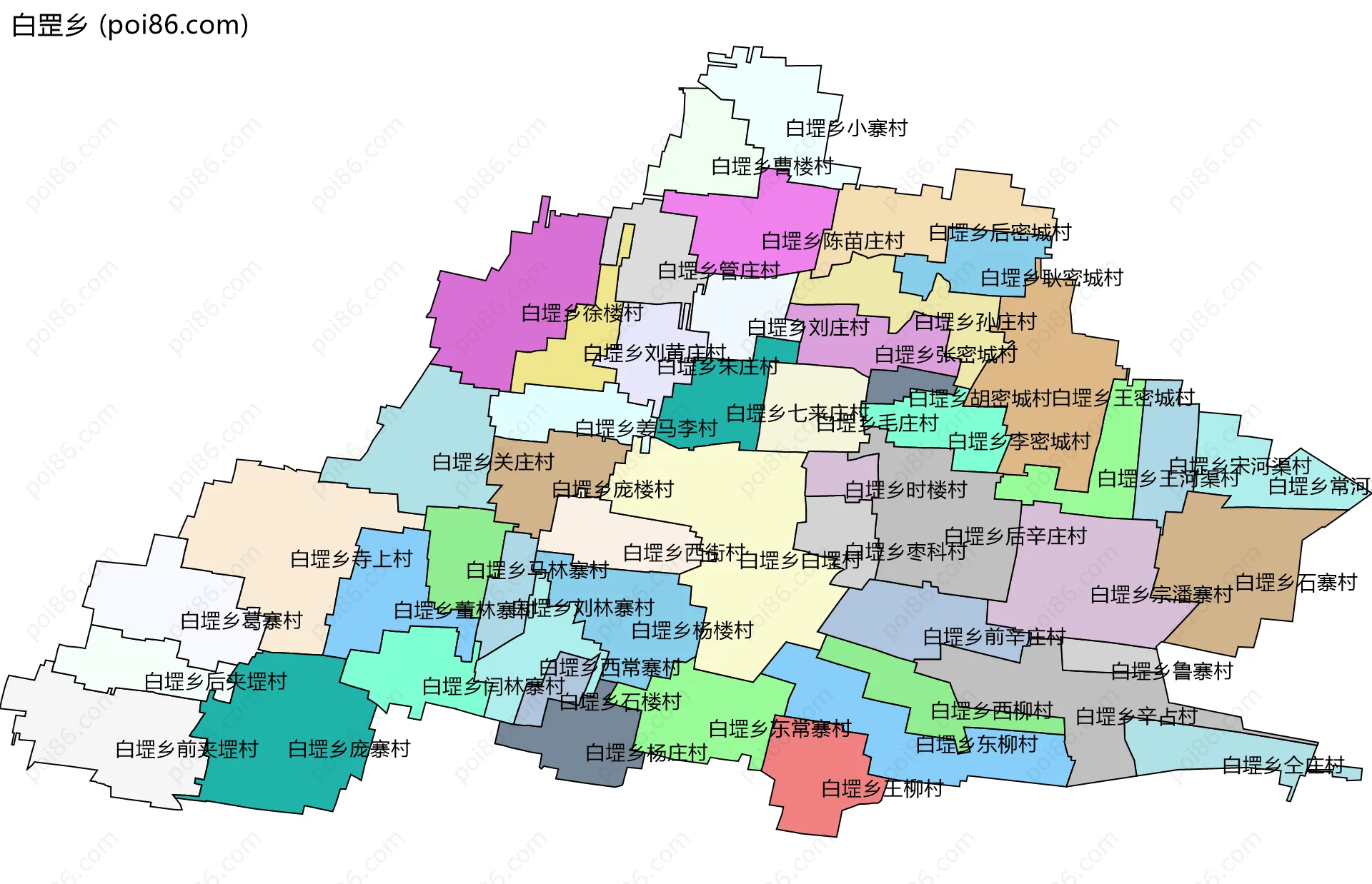 白罡乡边界地图(五级行政区划)