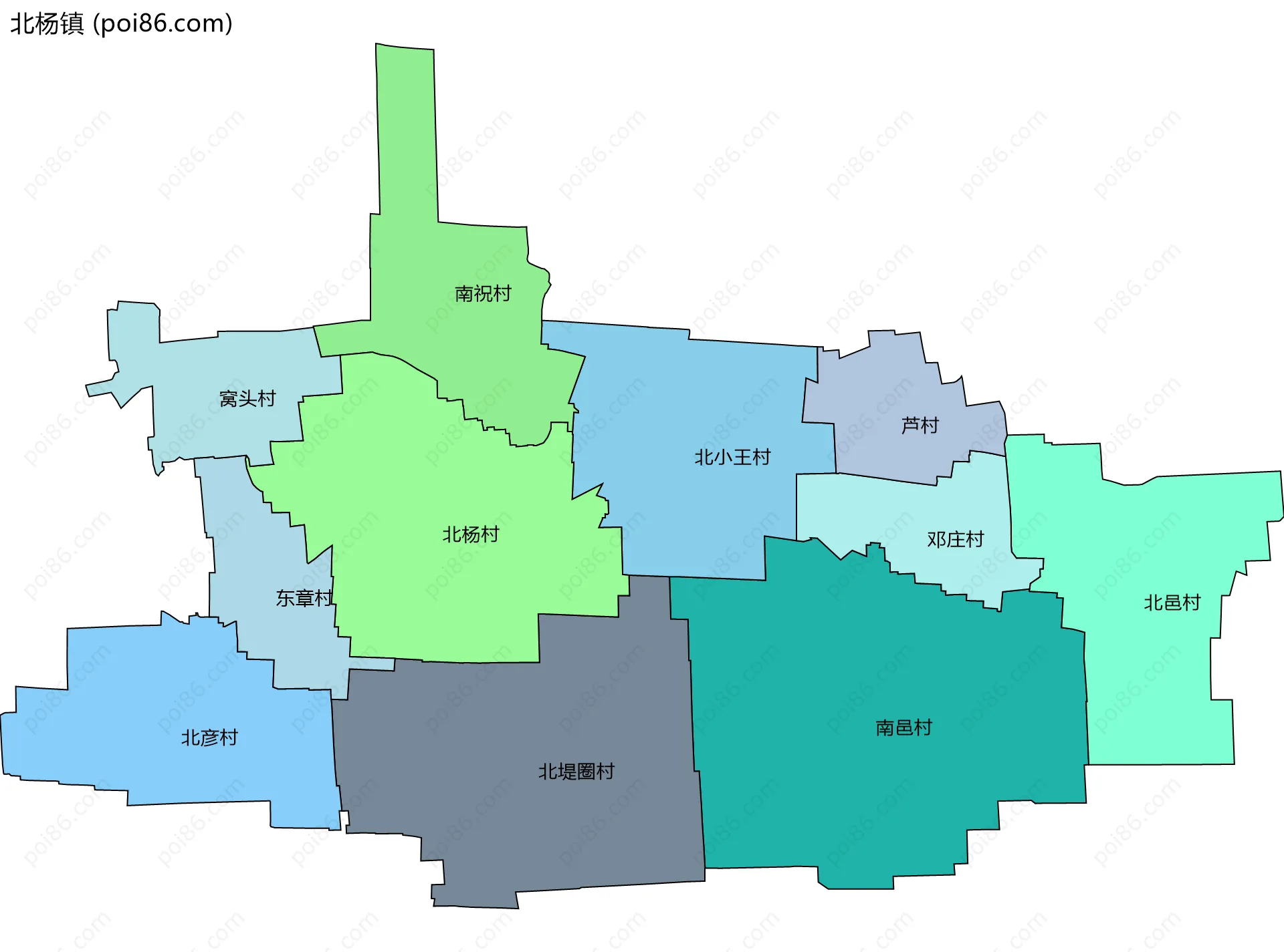 北杨镇边界地图(五级行政区划)