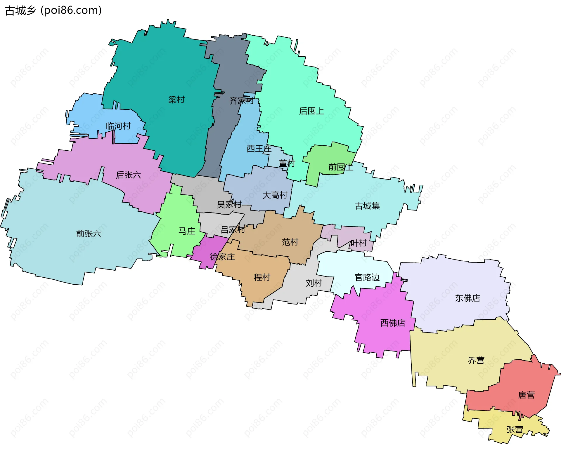 古城乡边界地图(五级行政区划)