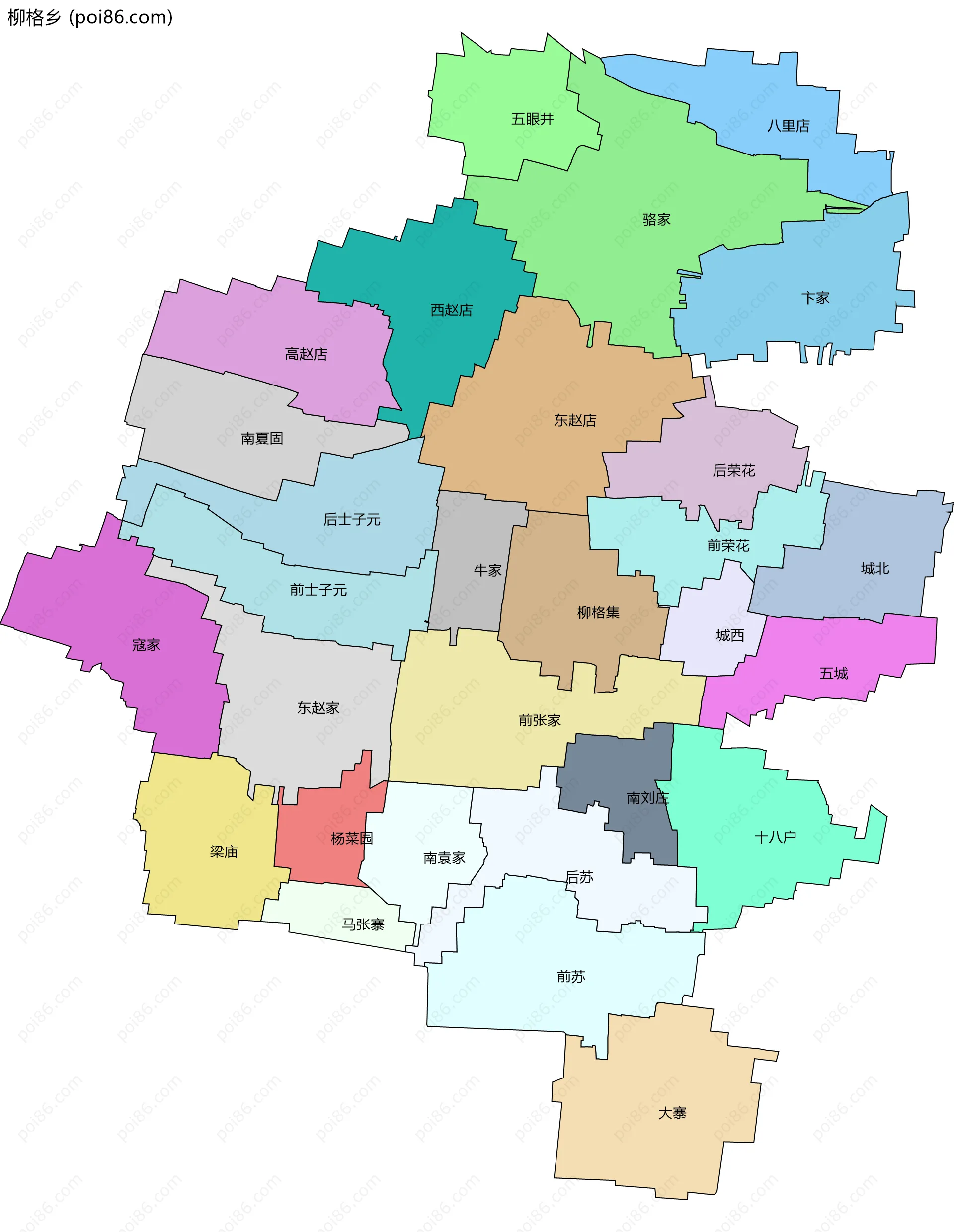 柳格乡边界地图(五级行政区划)