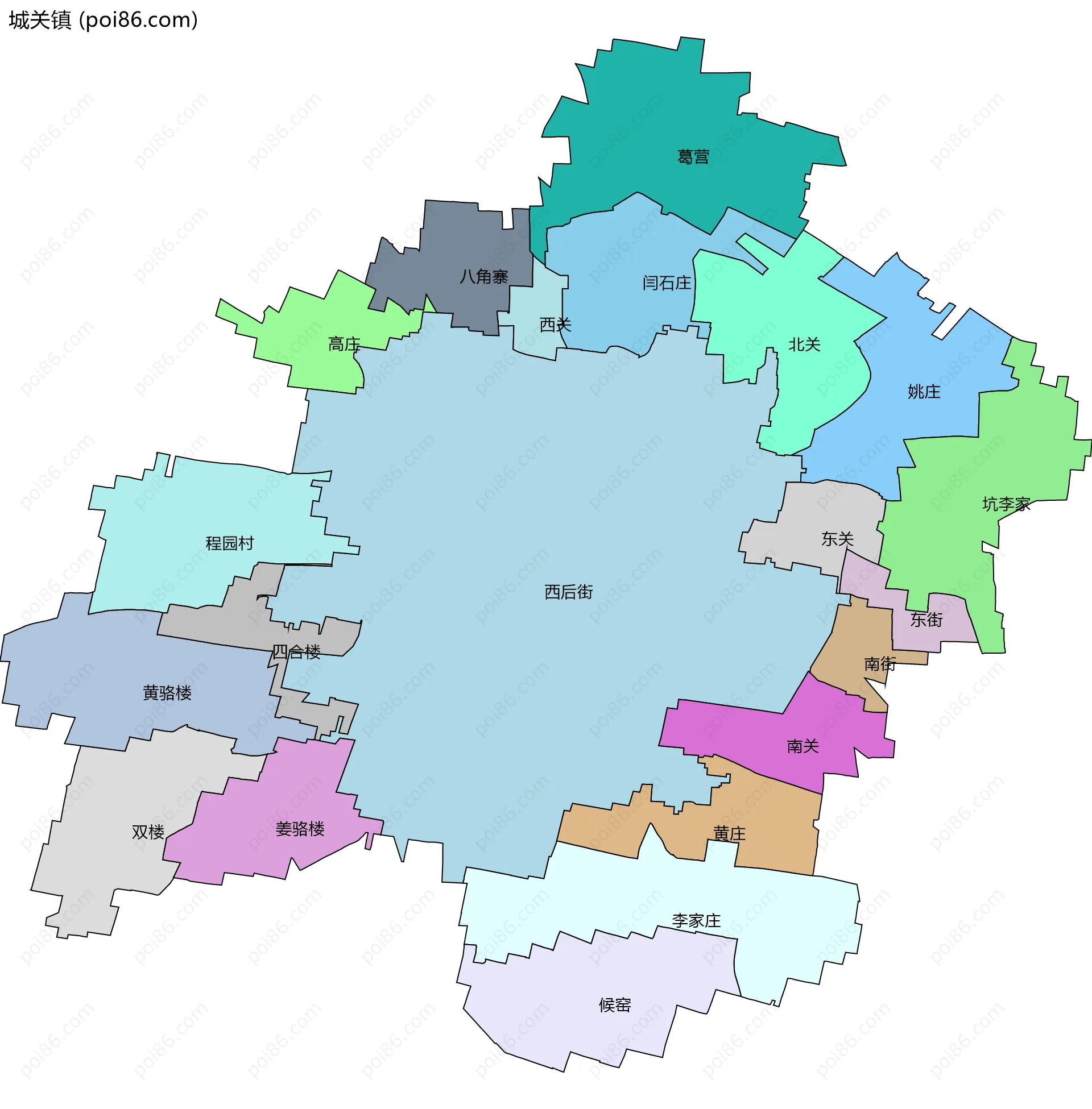 城关镇边界地图(五级行政区划)