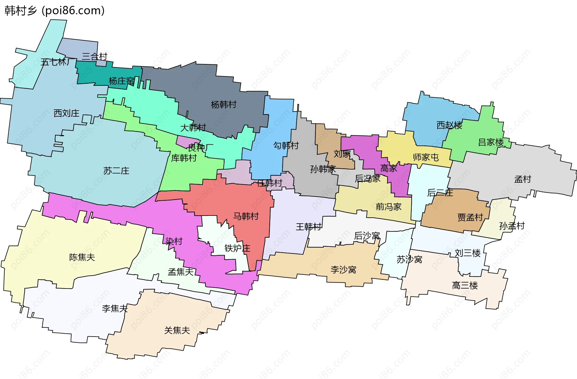 韩村乡边界地图(五级行政区划)